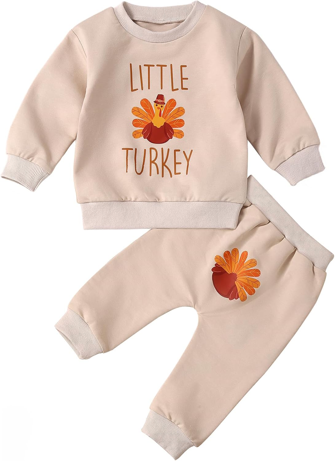 Toddler Baby Boy Thanksgiving Outfit Little Turkey Long Sleeve Sweatshirt Pants Set 2Pc Outfits