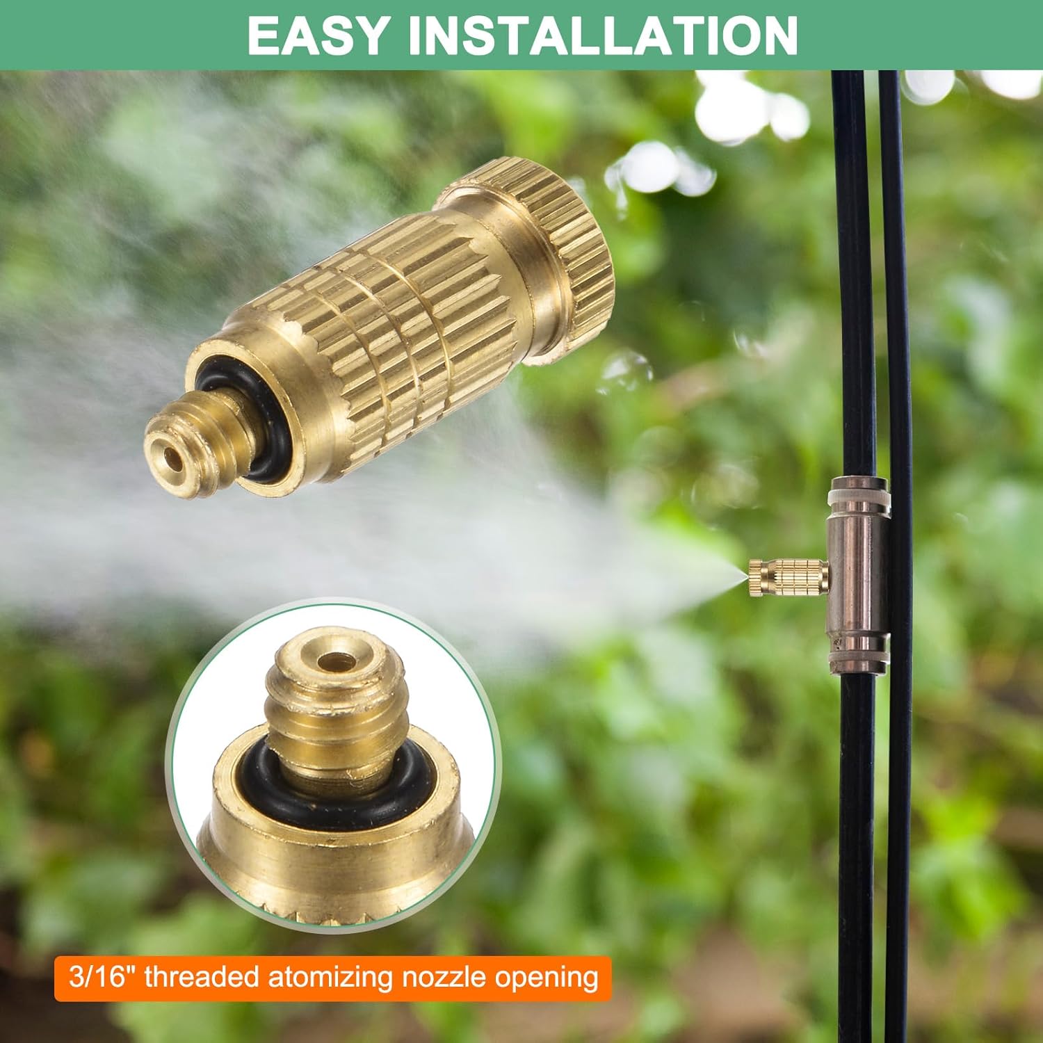 M METERXITY 20-Pack Brass Misting Nozzles, 0.008"/0.2mm Orifice Mister Nozzles Brass, High Pressure Spray Misting Nozzle Head for Outdoor Cooling System/Greenhouse/Landscaping [10/24 UNC]
