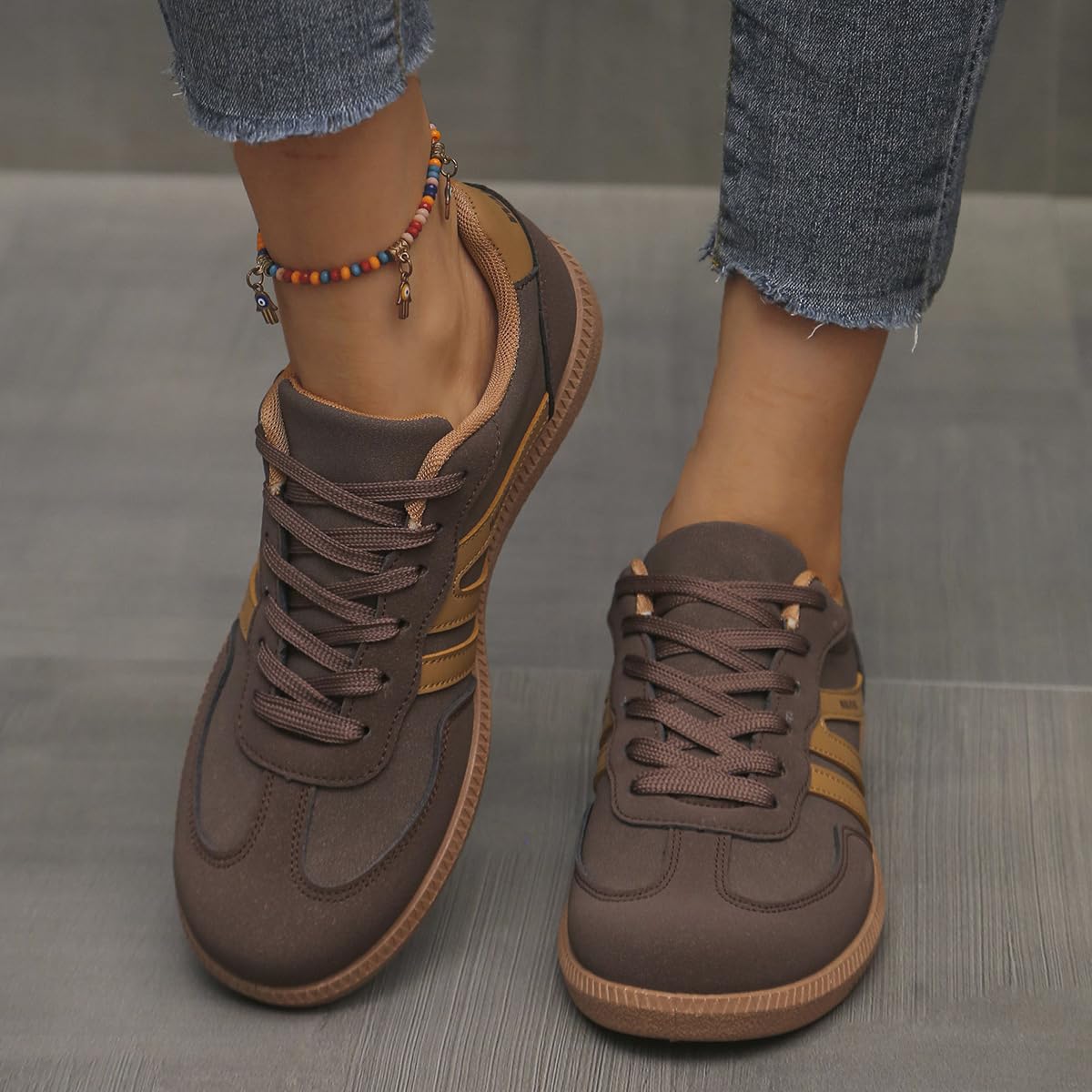 Zapatos ortopédicos casuales antideslizantes con puntera redonda para mujer, estilo retro, con cordones, tenis de moda para caminar