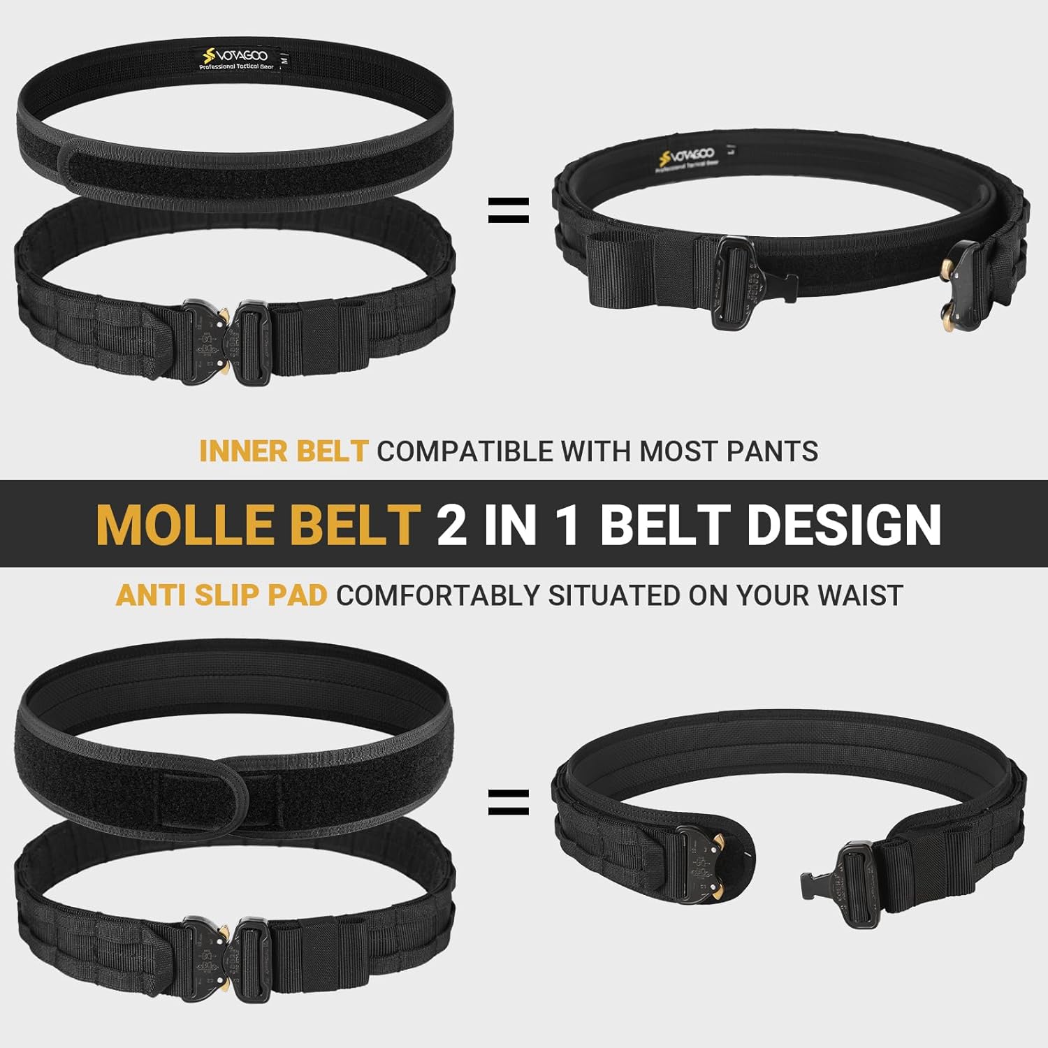 Tactical Belt, 1.75” Molle Belt with Cobra Quick Release Buckle, Heavy Duty Gun Belt with Anti-slip Pad
