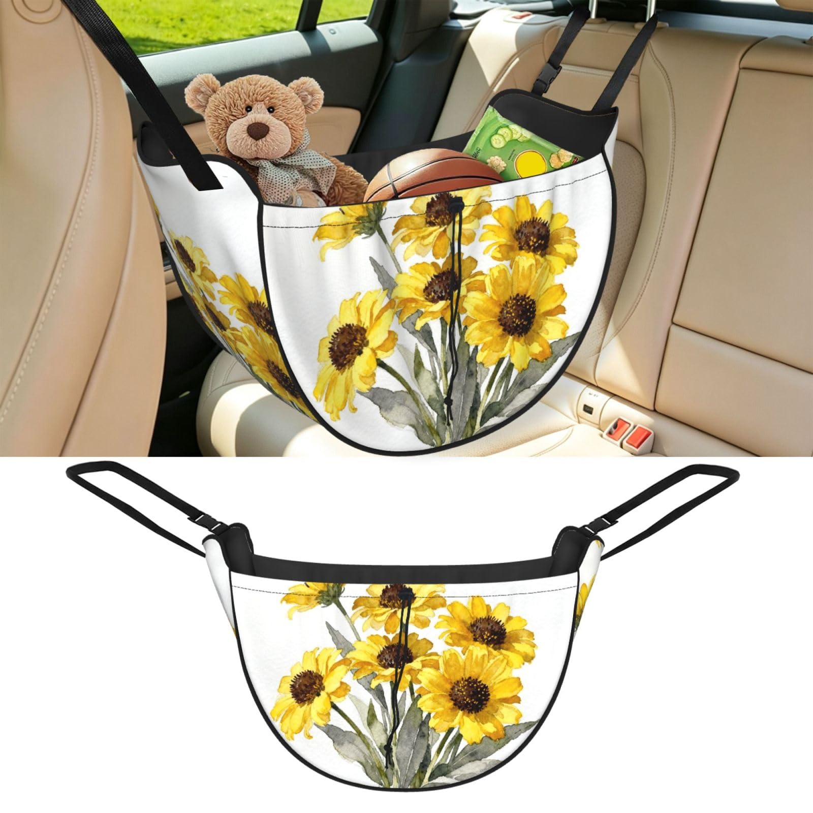 Cntdbu Black Chrysanthemum Car Seat Organizer-Backseat Storage Bag For Travel