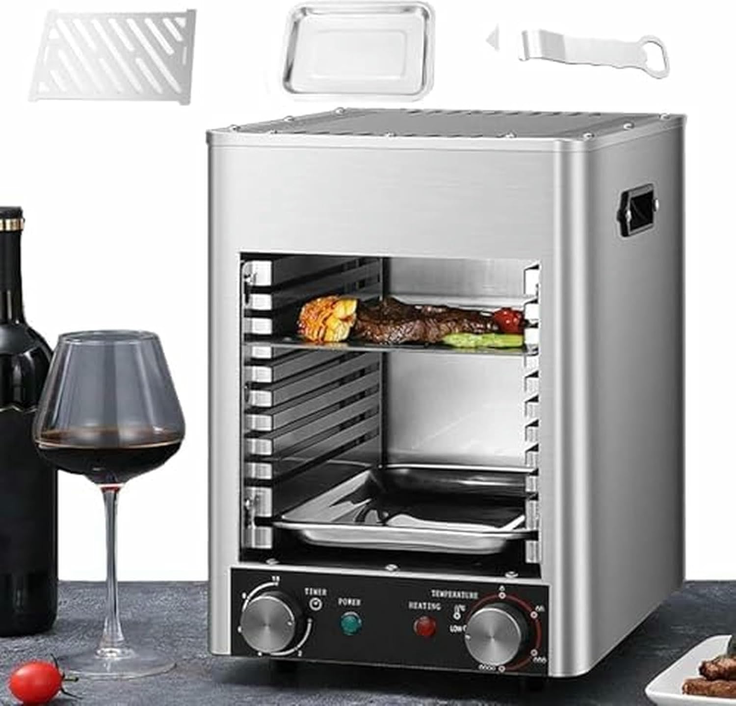 1700W Indoor Electric Grill, with Removable Plates, 10-Tier Cooking for Steak & Beef, 200-800℃ Adjustable Temperature, for Table Top BBQ and Indoor Cooking