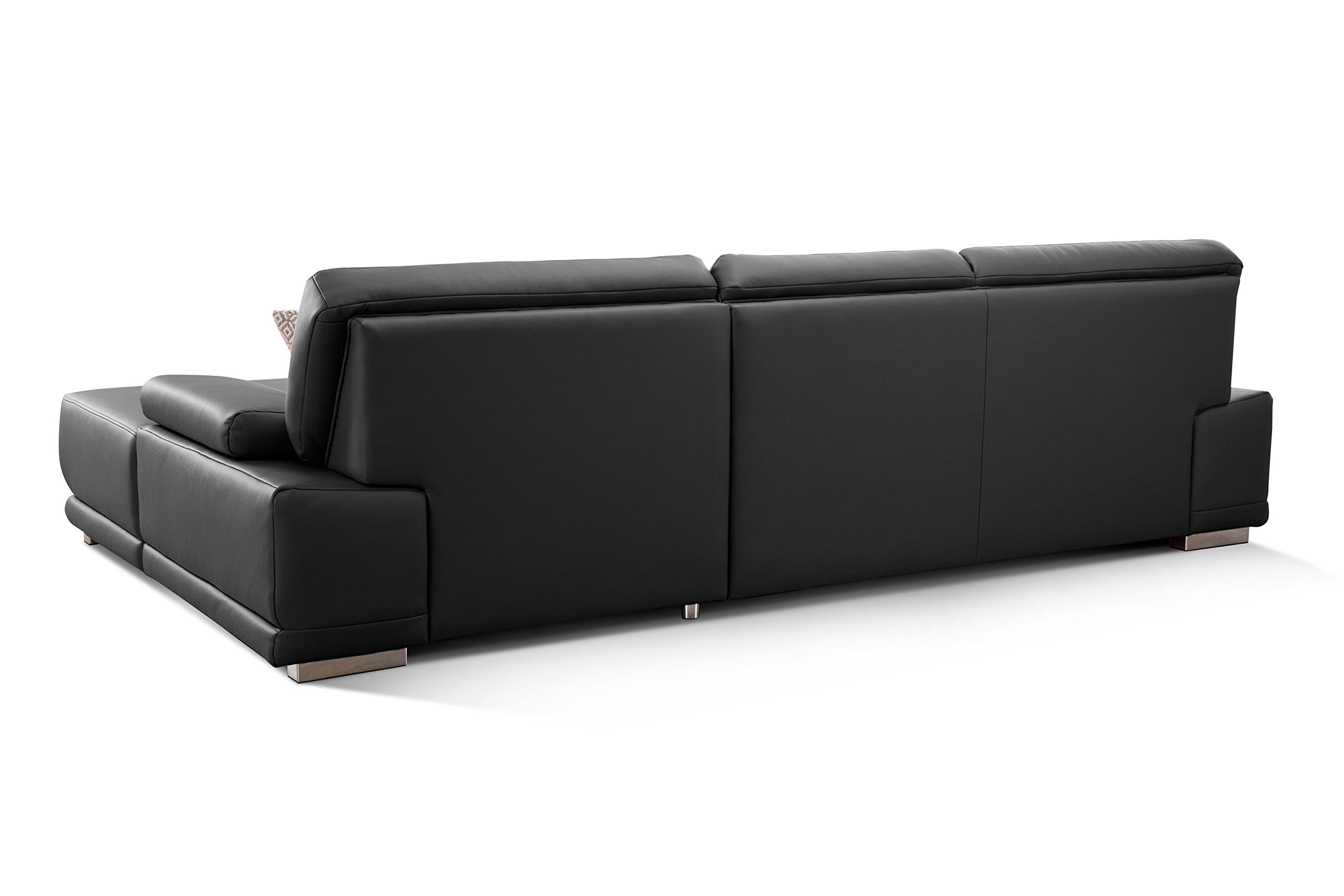 CAVADORE Ecksofa Corianne in Lederoptik / Couch inkl. Armteilverstellung und Longchair in modernem Design / 282 x 80 x 162 / Kunstleder, schwarz