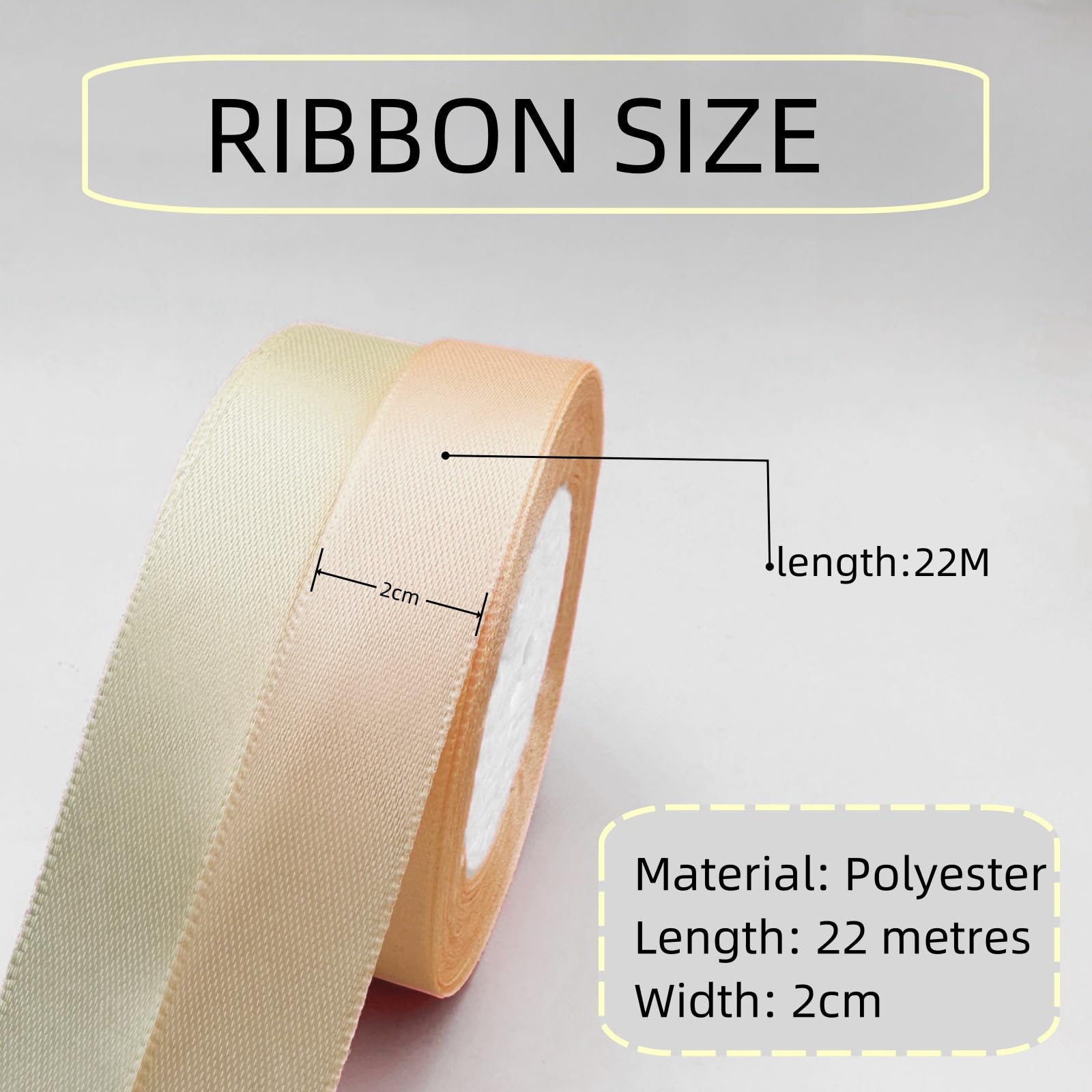 Rose Gold Satin Ribbons for Crafting - 2 Rolls, 22M Each - Gift Wrapping, Hair, Wedding, Car, Balloon, Cake Decoration - Image 2