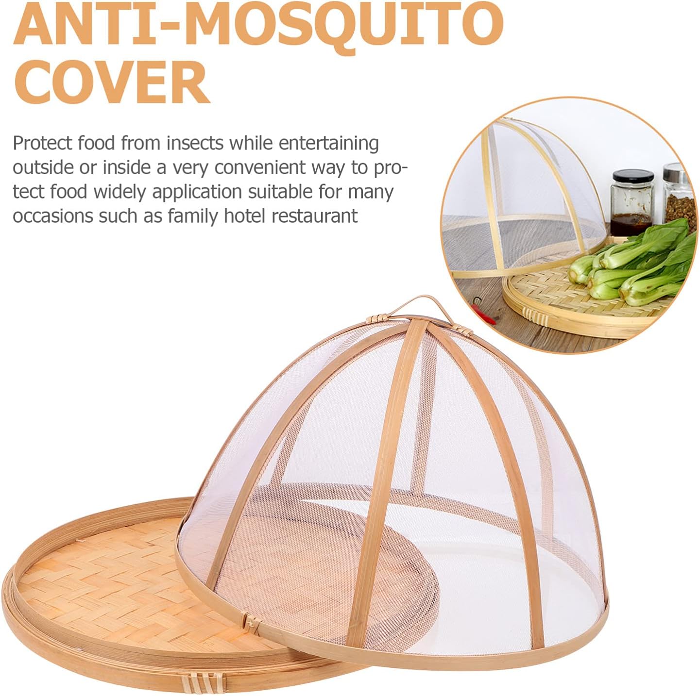 Happyyami Bamboo Wicker Woven Gauze Fruit Basket Food Serving Tent Basket Food Bread Dishes 30x23cm