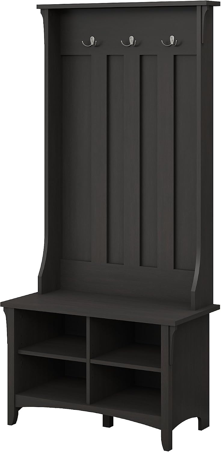Bush Furniture Shoe Bench and Hall Tree, Vintage Black