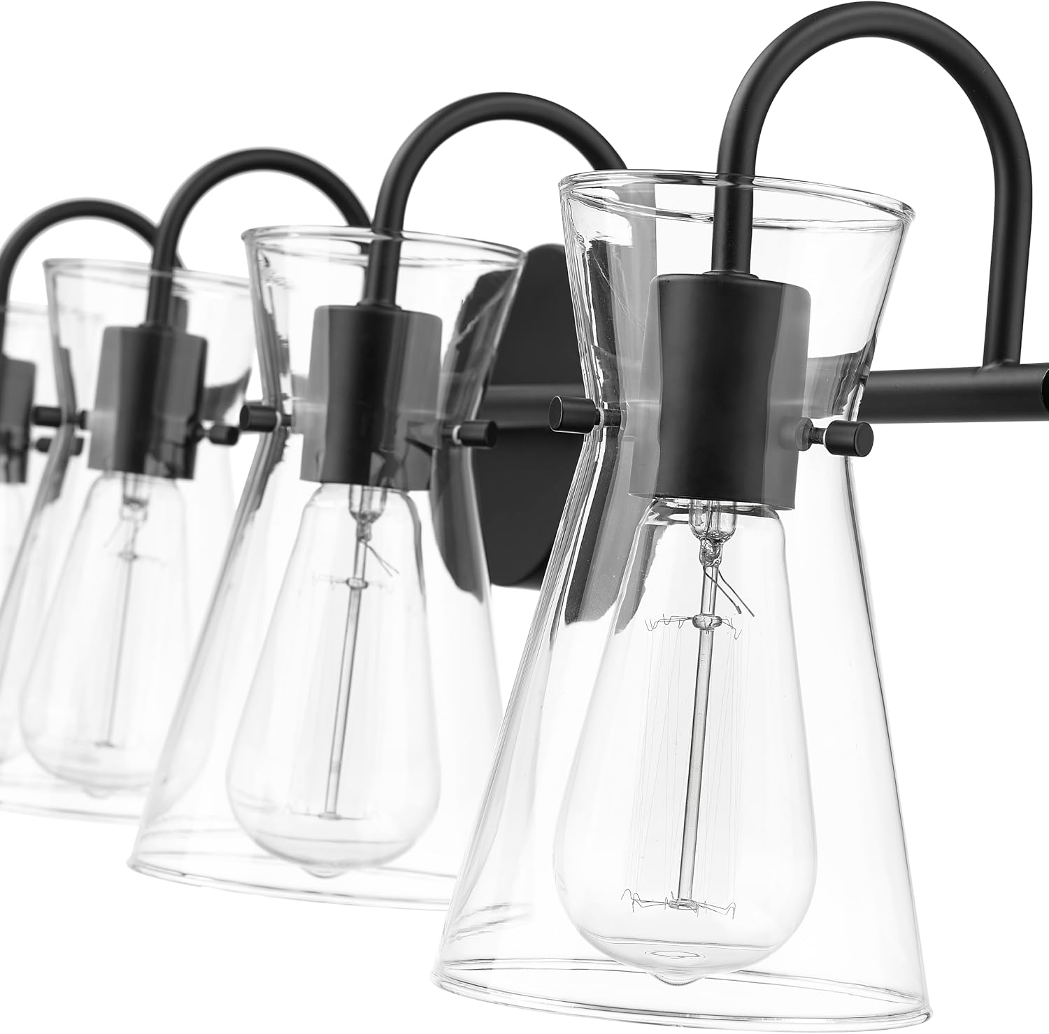 ML Lighting | Camellia Collection | 21004-MB | 4 Light Vanity in Matte Black Finish with Clear Glass Shade | Versatile Design That adds High-End Texture and Elegance to Your Bathroom