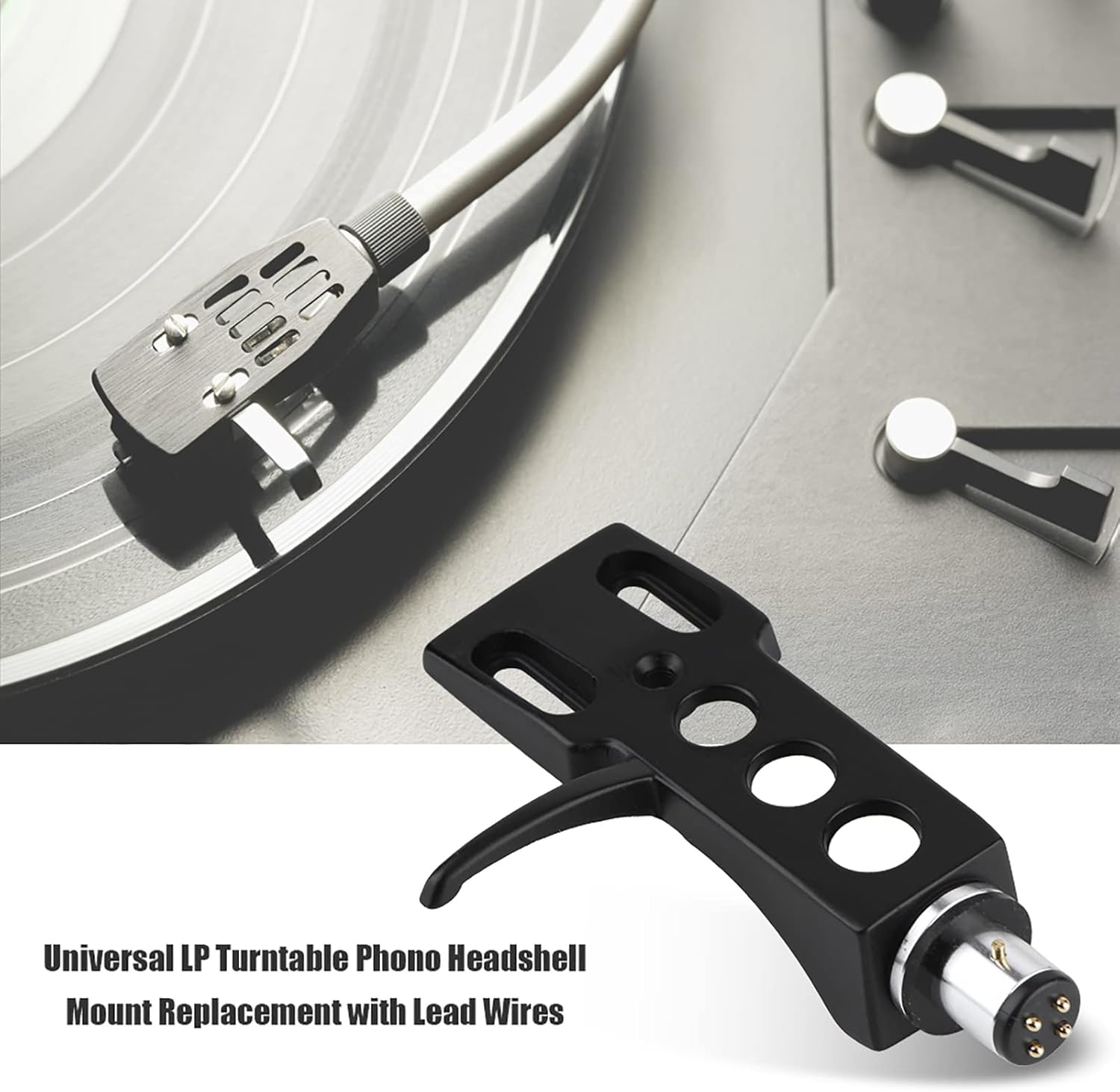 Universal Turntable Phono Headshell Mount, Universal Replacement with 4 Wire Easy Connection Phono Cartridge Mount for Home Audio DJ Vintage Record Players Modern Turntables