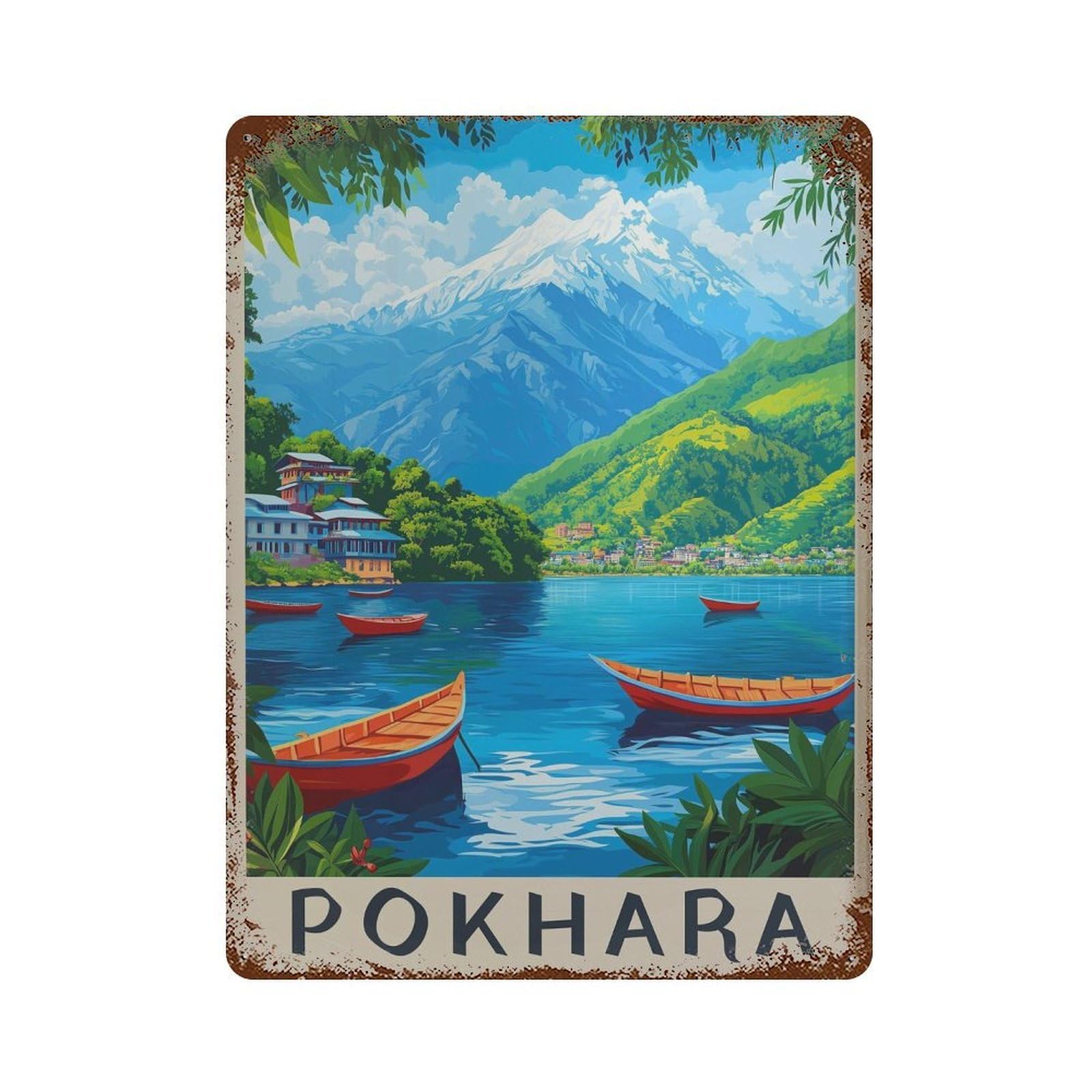 xiaoxiaoshen Pokhara Nepal Travel Annapurna & Phewa Lake (2) Wall Decor Art Metal Tin Poster Modern Home Decor Art Home Bar Shop Decorations Vintage Sign 40x30cm