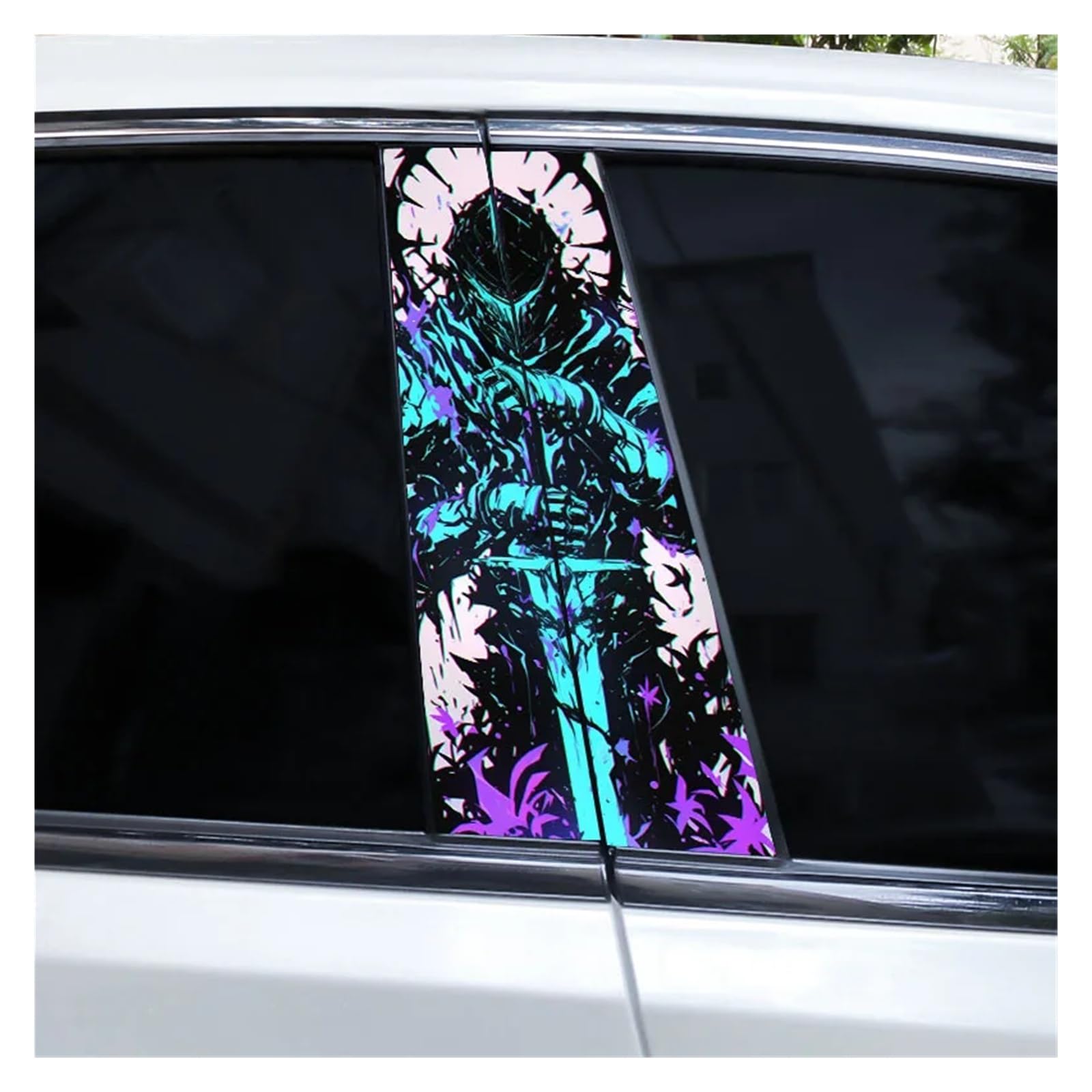 Car Side Decals 2pcs Neon Armor Blade Shadow Car Center Column Stickers Anti-Scratch Interesting B-Pillar Decal(Style F)
