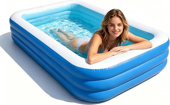 Inflatable Swimming Pool, 59" 41" 22"150cm105cm56cm Kiddie Pool, Large Thick Blow Up Pool, Leakproof Family Splash Pool, Fast Inflation Foldable Pool for Backyard Patio, Adults, Kids & Pets