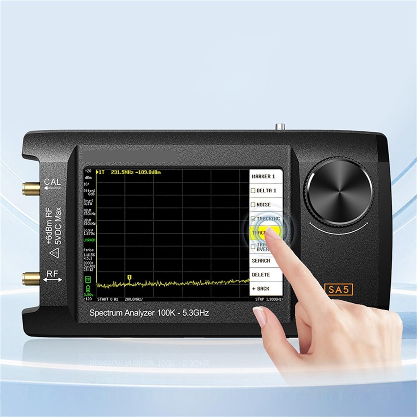 Analizzatore di spettro portatile 2 in 1, generatore segnale, analizzatore frequenza da 4,0 pollici, batteria 100 kHz a 5,3 GHz, 5000 mAh con scheda 32 GB
