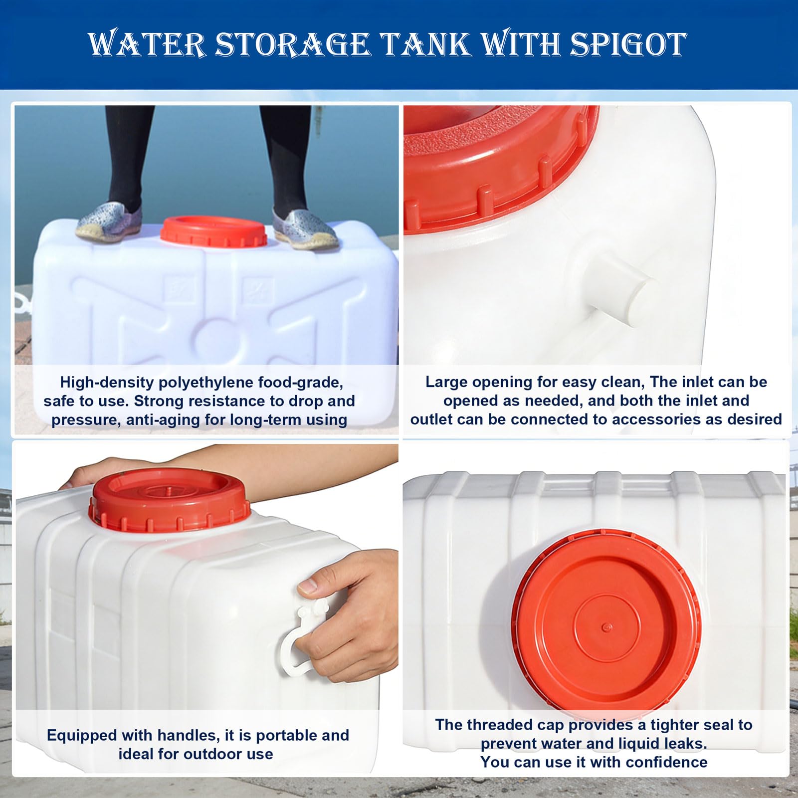 Bidón de Agua con Grifo 15-110L Portátil Depósito de Agua Contenedor para Camping Viajes, Camping, Barbacoa, Pesca, RV, Automóvil, Sin BPA(Size:30L/8 Gallon)