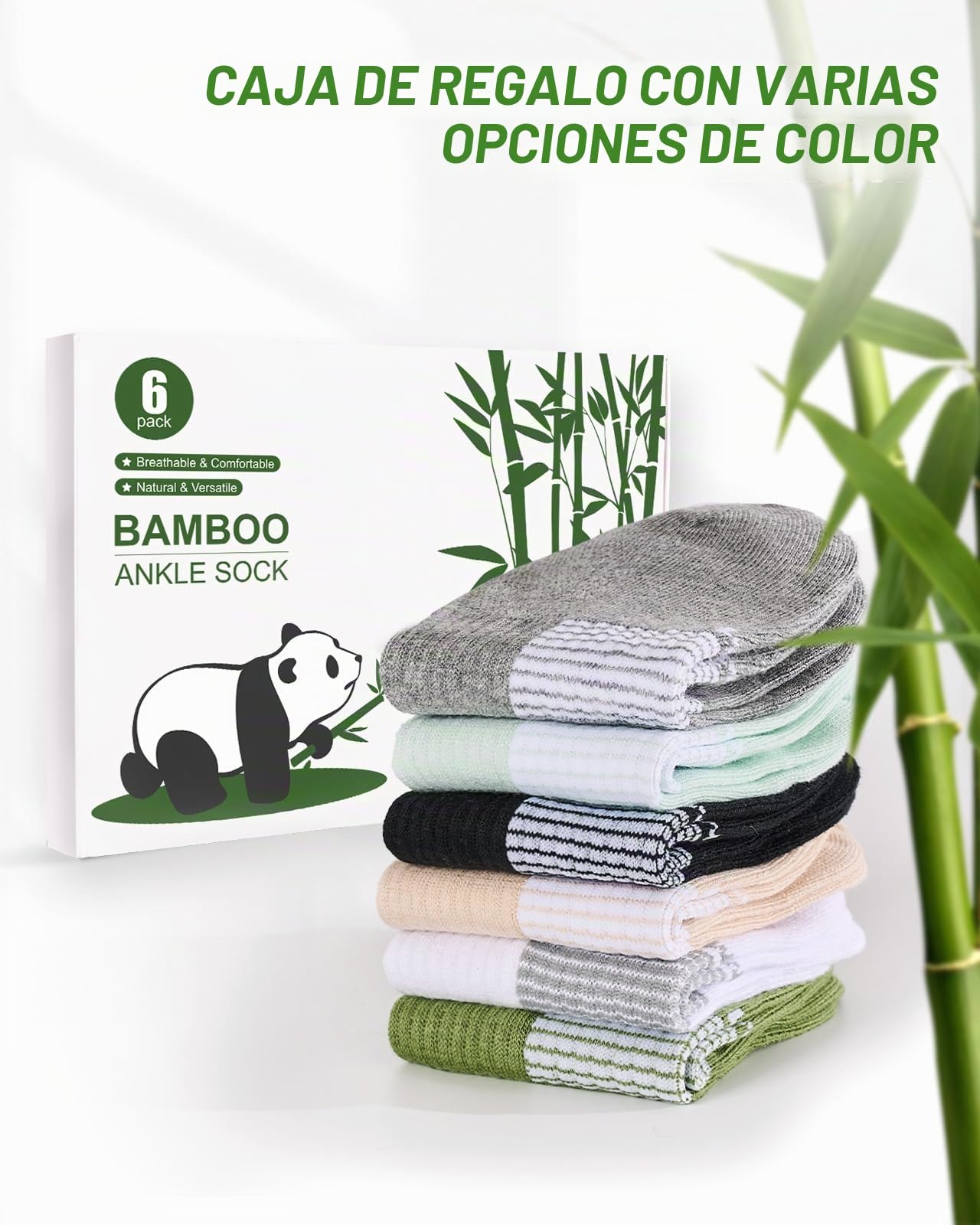 Calcetines deportes de bambú para Mujer/Niñas, 6 pares,calcetines cortos，running，transpirables,calcetines tobilleros，con caja de regalo