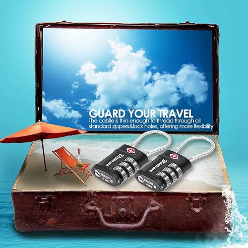 Miniatura 8 de Paquete de 2 cerraduras de equipaje aprobadas por la TSA, cerradura de cable de viaje combinada, candado impermeable de 3 dígitos, cerradura de