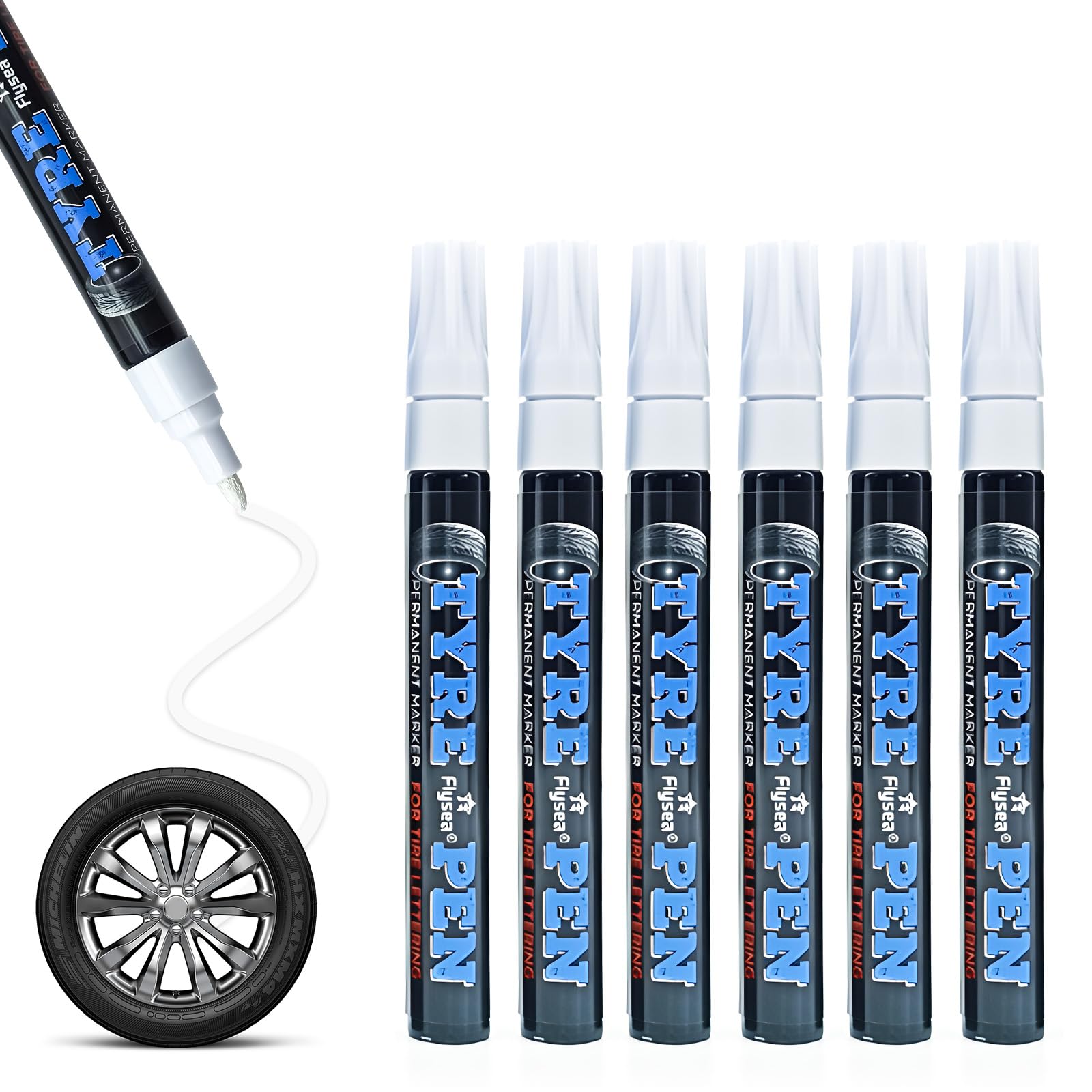 Landrain 6 Stück Lackstift Auto Weiß, Reifenstift Weiß Wasserfest, Auto Reifenmarker Reifen Lackstifte für Auto Motorrad Reifen