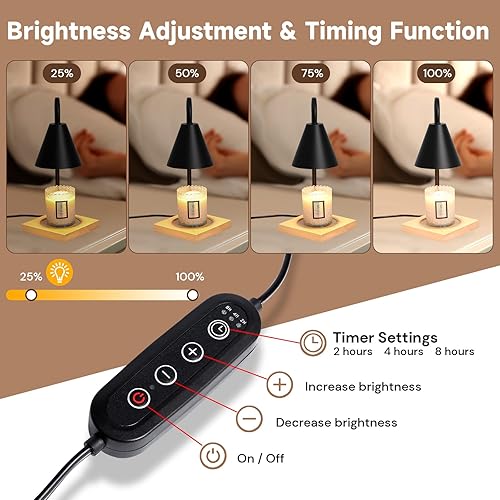 Vista 2 de Candle Warmer Lamp, Dimmable Candle Warmer Lamp with Timer for Jar Candles 2H/4H/8H Nightstand Lamp for Bedroom (2 Wax Warmer Bulbs)