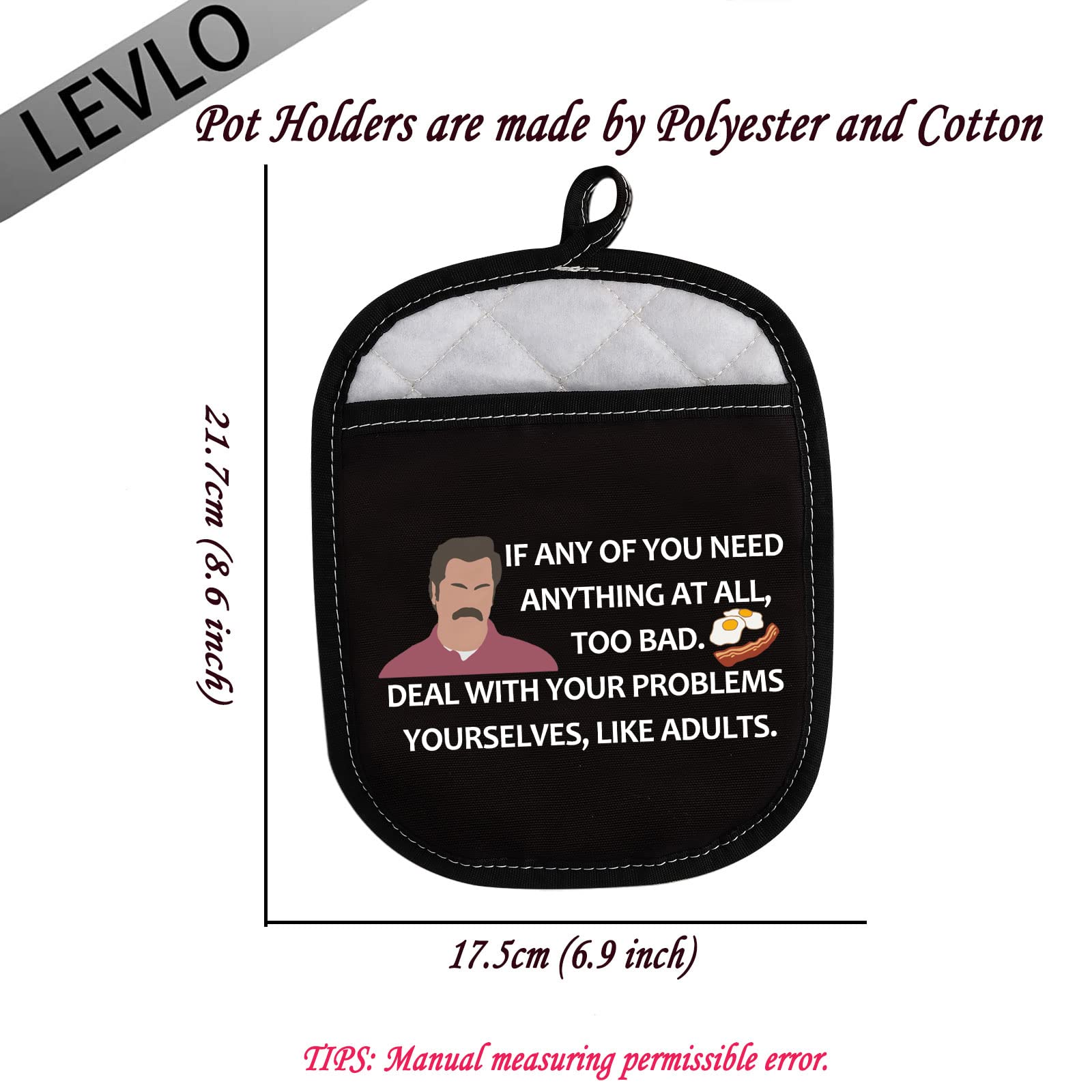 LEVLO Swanson Quote Pot Holder - "If Any Of You Need Anything..." Funny Oven Mitt & Kitchen Gift