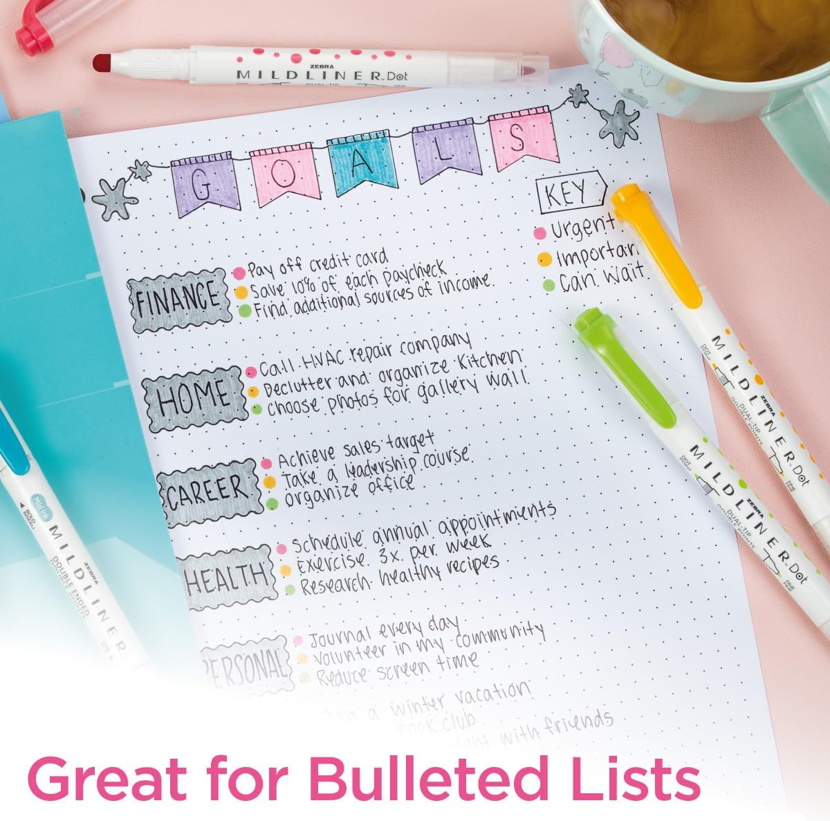 Zebra Pen Mildliner Dual-Tip Dot and Stamp Marker, Water-Based Pigment Ink, Dot Markets & Assorted Shape Stamp Markers, Assorted Colors, Ideal for Journaling and Bulleted Lists, 15-Pack (73315)