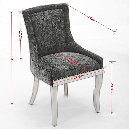 Miniatura 2 de Sillas de comedor, mesa y sillas  Modernas sillas de comedor tapizadas de felpilla con patas curvas chapadas en oro y ribete de remache, asientos