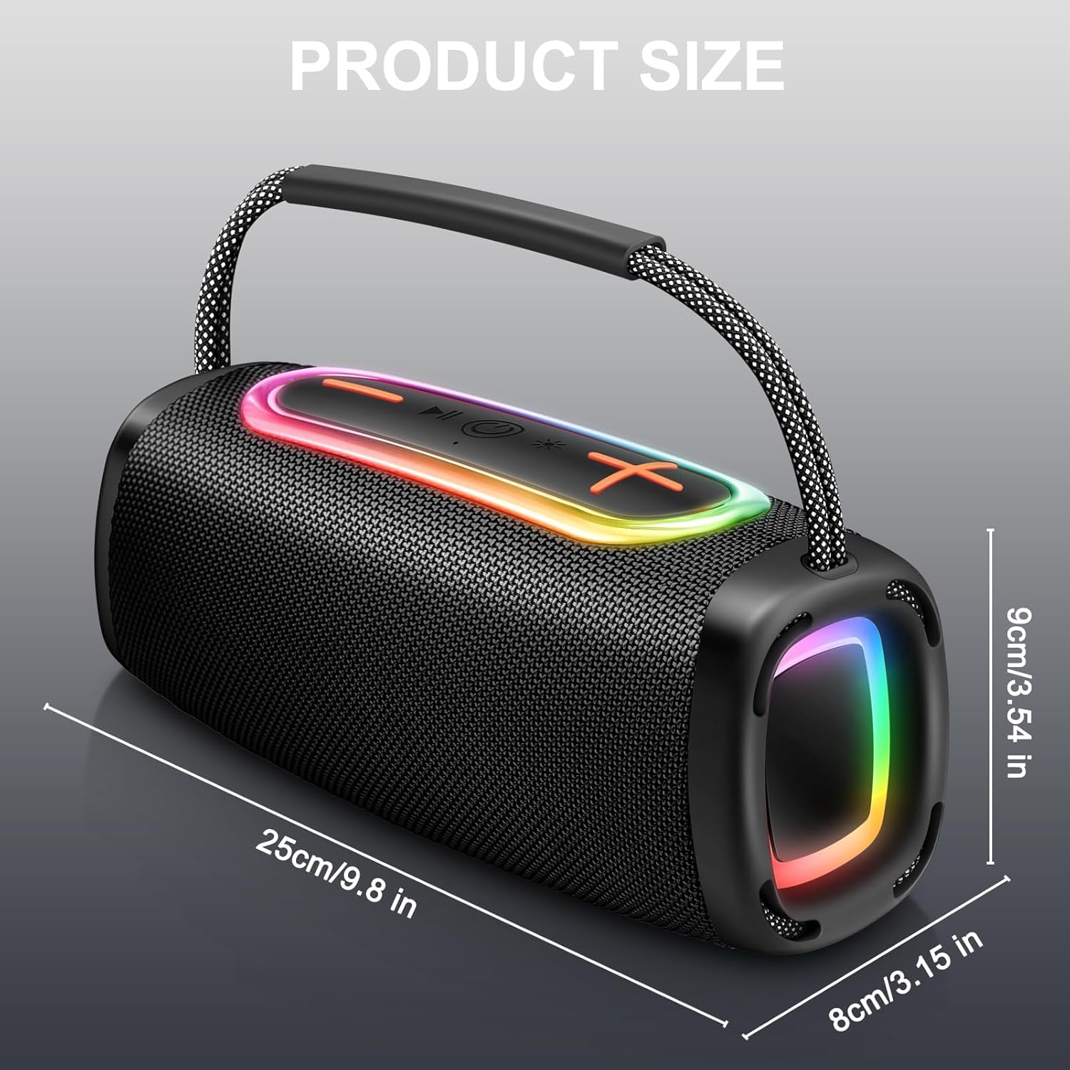 Altavoz Bluetooth con iluminación ajustable, caja de música Bluetooth 5.3, batería de 4000 mAh de alta capacidad, hasta 20 horas de autonomía, IPX7 resistente al agua, para exteriores/playa, carga