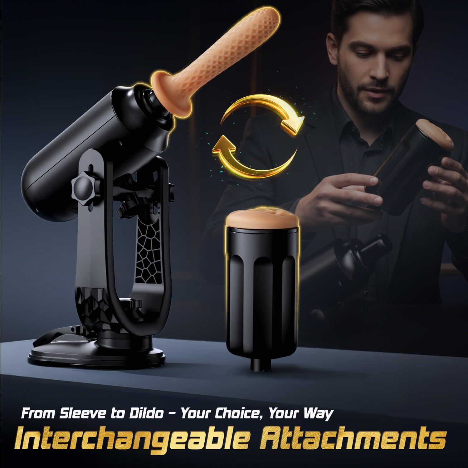 Hands-Free Male Masturbators Sex Machine, Original 360°Adjustable Suction Mount Male Sex Toys with 3 Thrusting & Rotating Modes, Interchangeable Pocket Pussy & Dildo for Men, Women & Couples