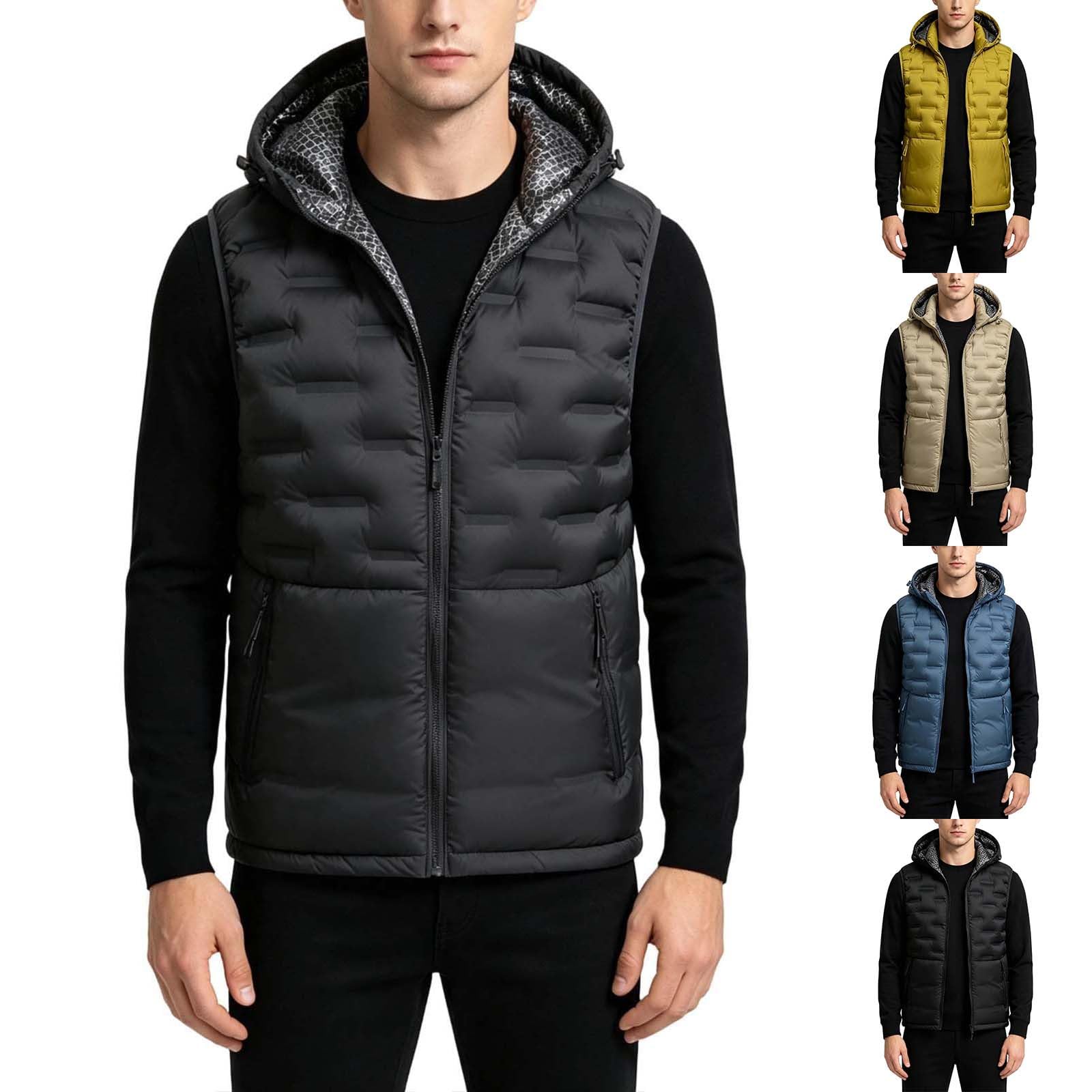 Generisch Chaleco acolchado para hombre, cálido, con capucha, acolchado