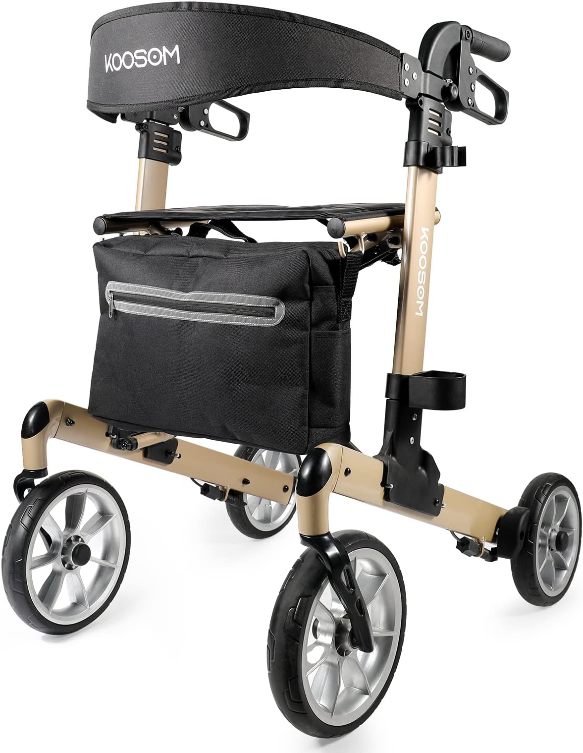 Rollator Walker for Seniors with Seat Foldable and No-Assembly Adult Mobility Walker, Gold