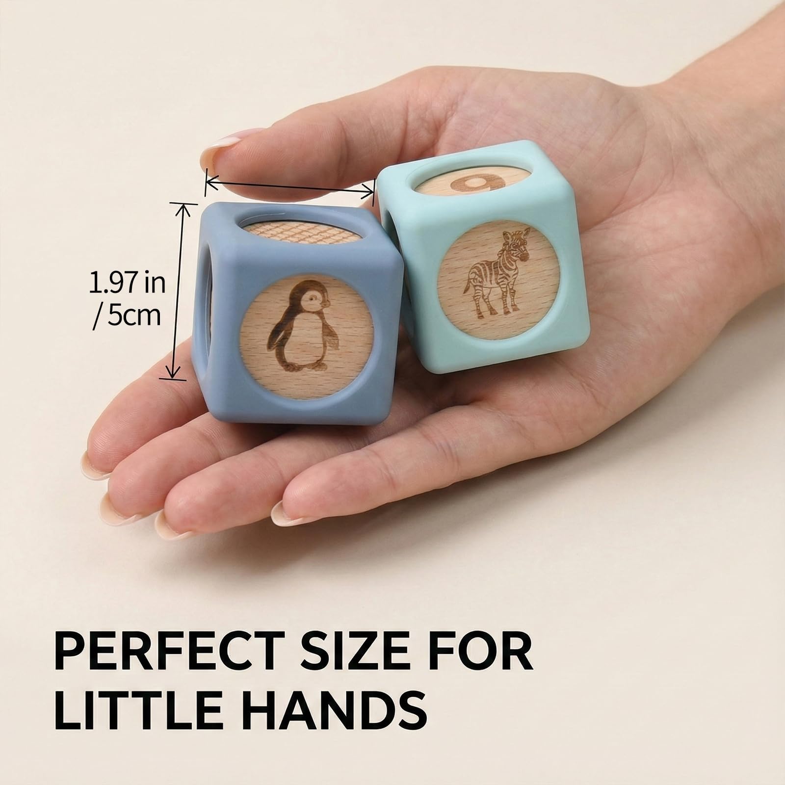 Little Rawr 9 bloques apilables de silicona para niños y madera, juguete de silicona de grado alimenticio con inserciones de madera natural, bloques Montessori masticables suaves para niños