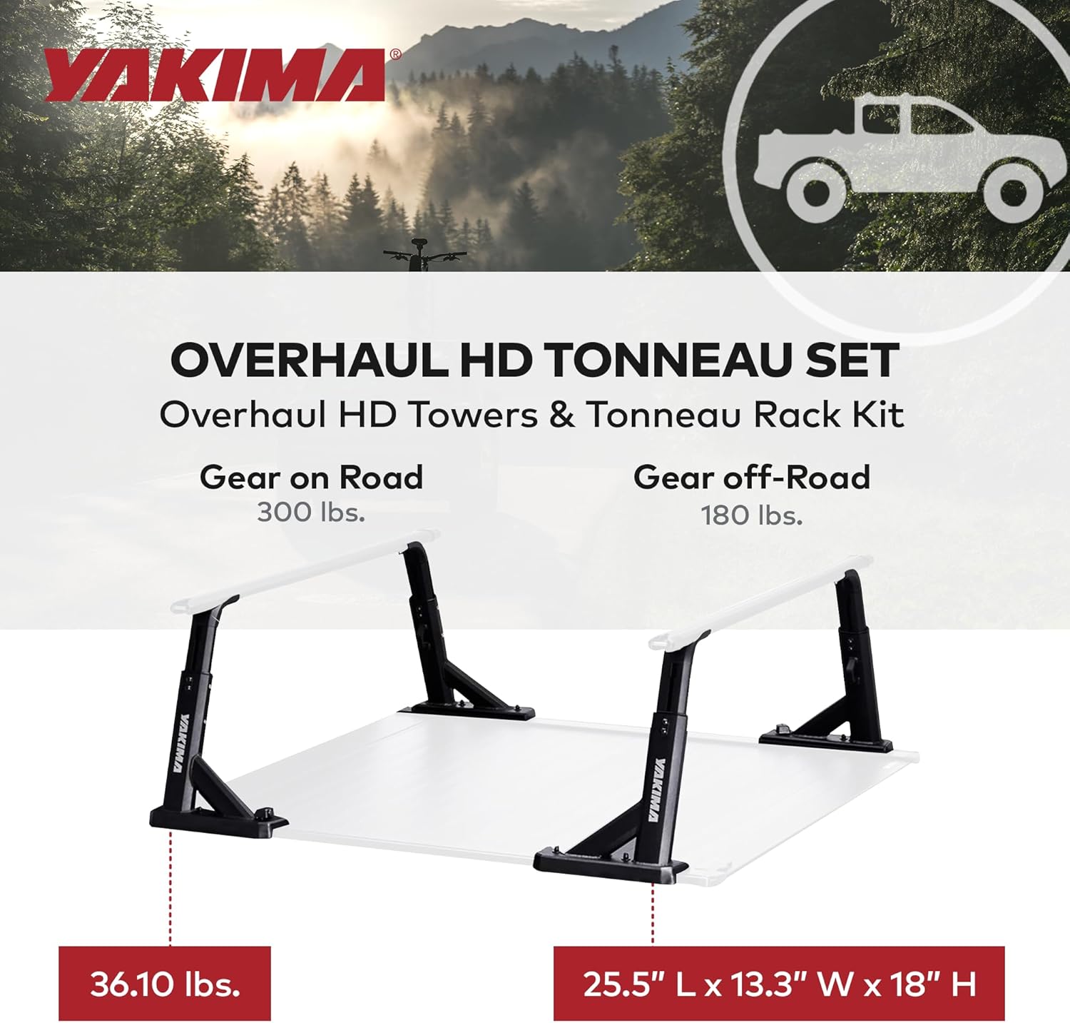 Yakima Truck Bed Mount Tower Compatible w/Retrax XR Series, Pace-Edwards, & Ford Embark LS Tonneau Cover, Cargo Towers Only, Overhaul HD Tonneau Set