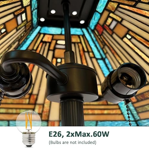 Miniatura 6 de Tiffany - Lámpara de mesa de 16 pulgadas, color verde, hecha a mano, con vitral, para lectura, 2 luces, estilo misión, mesita de noche antigua,