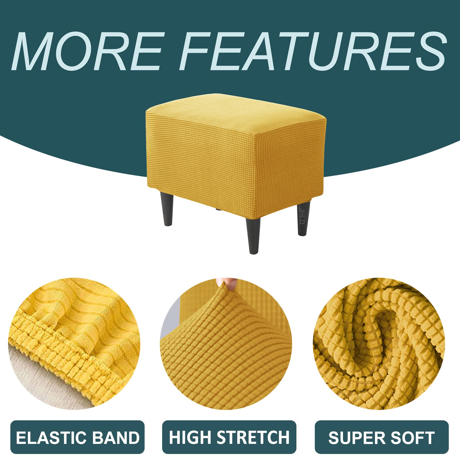 Rectangular Funda Otomana Elásticas, Funda de Reposapiés Elástico Sofá Protector de Puff Jacquard Funda Protectora para Taburete Cuadrado con Parte Inferior elástica-Amarillo-pequeña