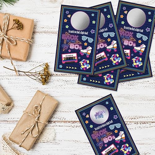 Miniatura 4 de 50 tarjetas de juego para raspar con temática de regreso a los años 80, divertidas tarjetas retro de bola de luz de disco para cumpleaños, fiesta