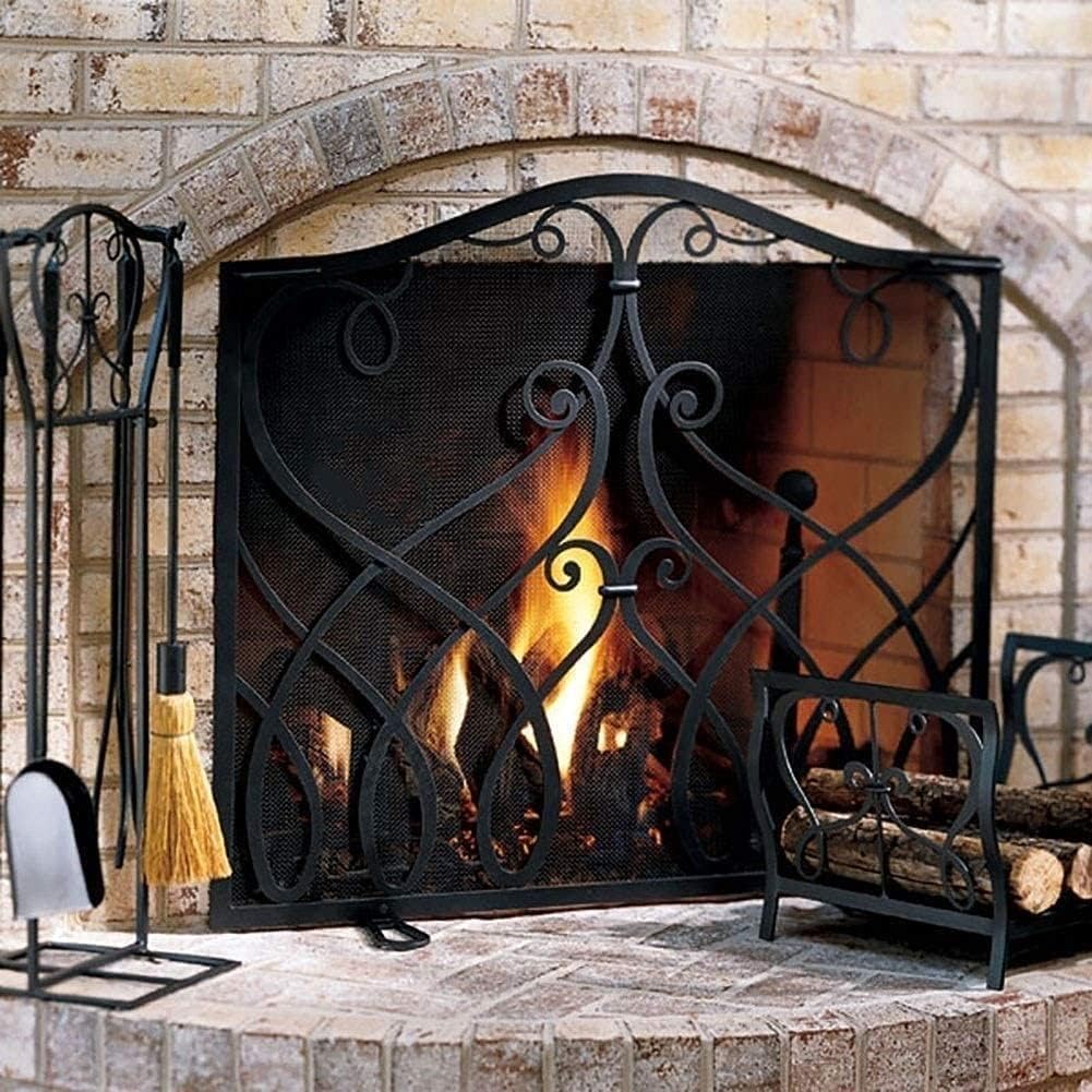 Fireproof Black Mesh Scroll Screen for Fireplaces, Wood Burners & Stoves - Durable, Heat-Resistant Protection for Your Home