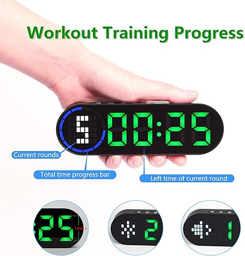 Miniatura 3 de Temporizador de gimnasio portátil para gimnasio en casa, temporizador de intervalos para entrenamiento con barra de progreso de tiemporondas, reloj