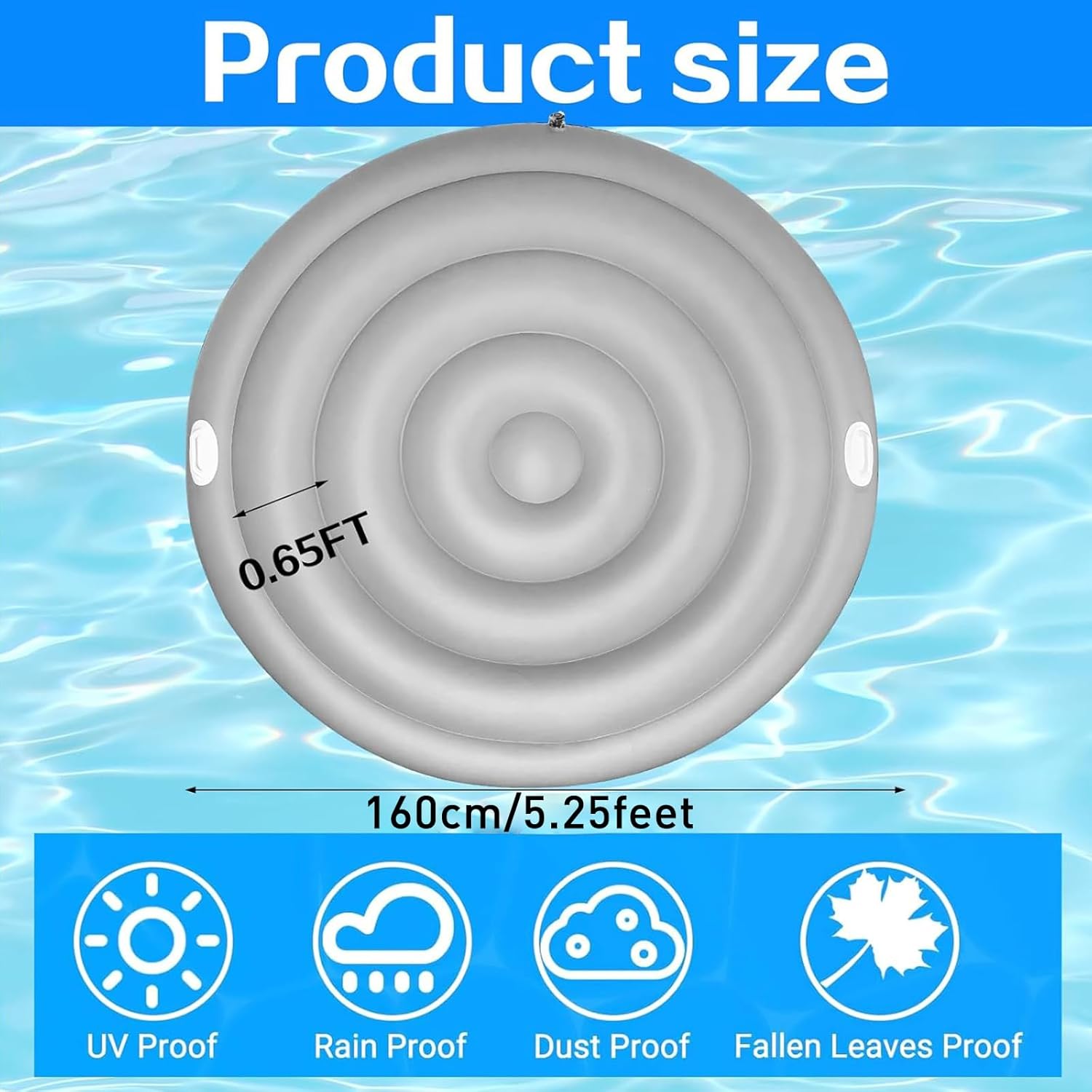 5.2 Ft Inflatable Hot Tub Cover, Round Hot Tub Cover, Foldable Hot Tub Lid with Handles on 2 Sides for 4-6 Person Hot Tub, Energy Saving and Rain Protection Overflow Cover for Outdoor Hot Tubs