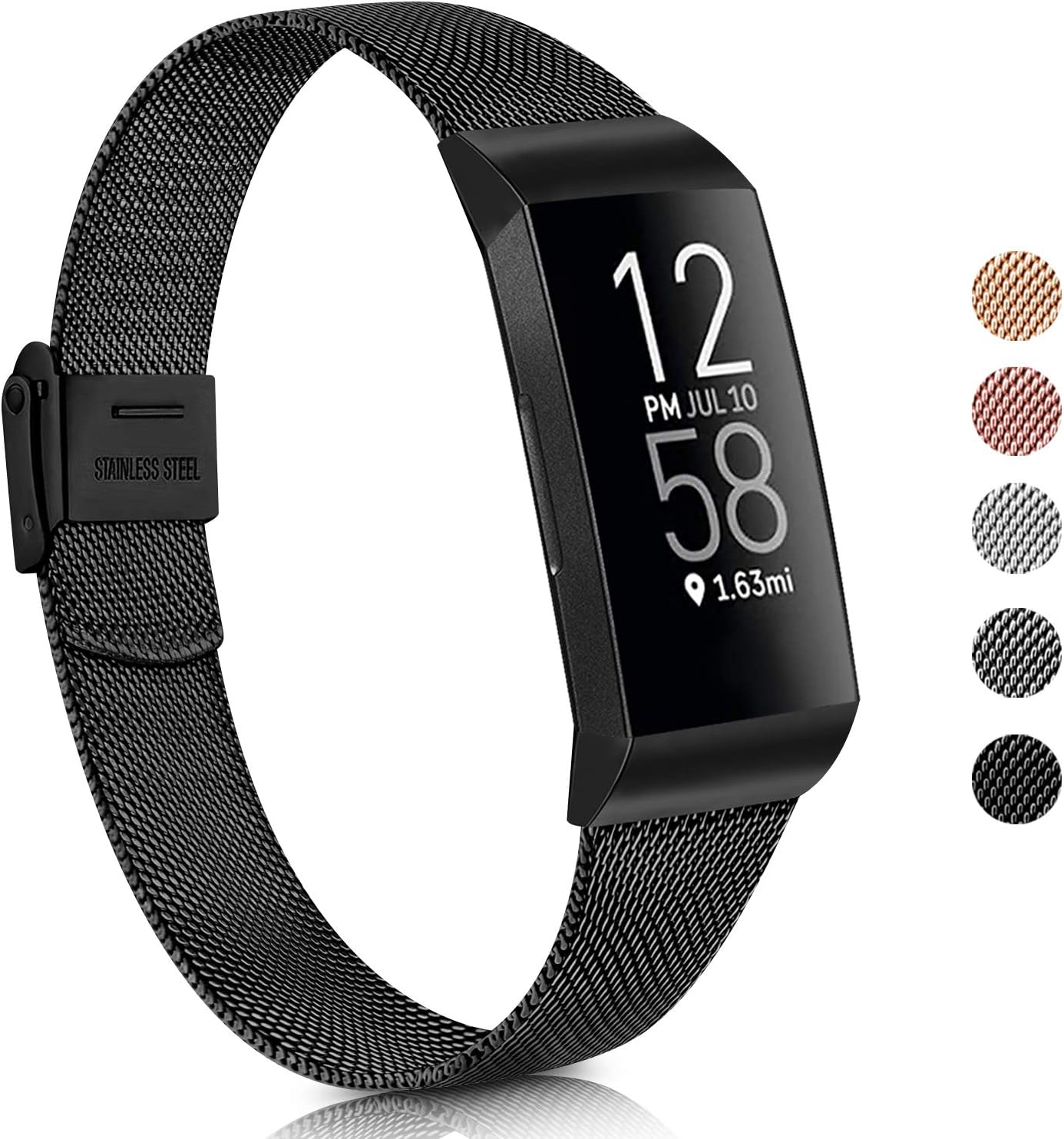 Meliya Metal Slim Bands Compatible for Fitbit Charge 4 / Fitbit Charge 3 / Charge 3 SE, Stainless Steel Metal Clasp Thin Replacement Charge 3 Bands for Women Men (for 4.7"-7.1" Wrists, Black)