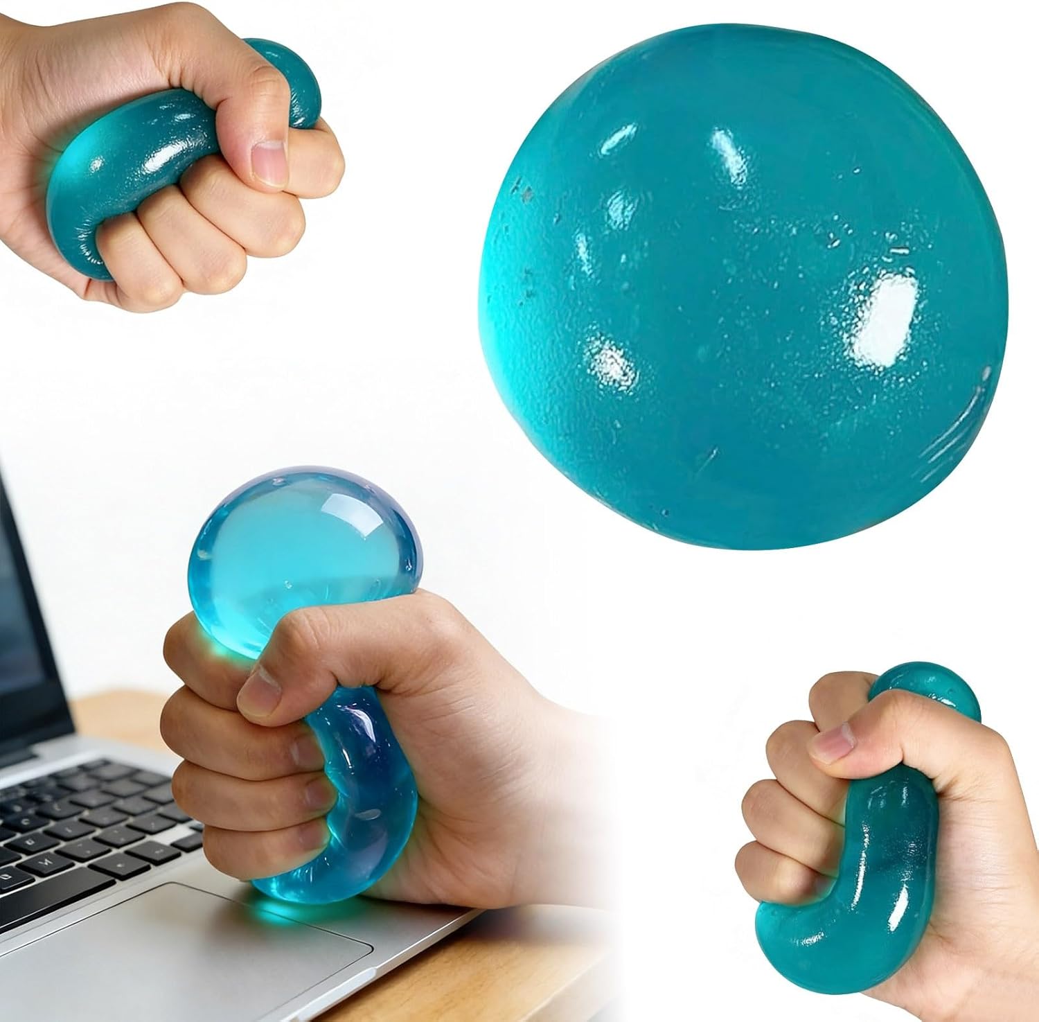 Handmade Coconut Oil Squishy Ball - Crunchy Fidget Stress Ball, Slow Rising Squishy, Ultra-Soft & Non-Sticky, Portable Squeeze Sand Glutinous Sensory Fidgety Toy, During Study, Work (Blue)