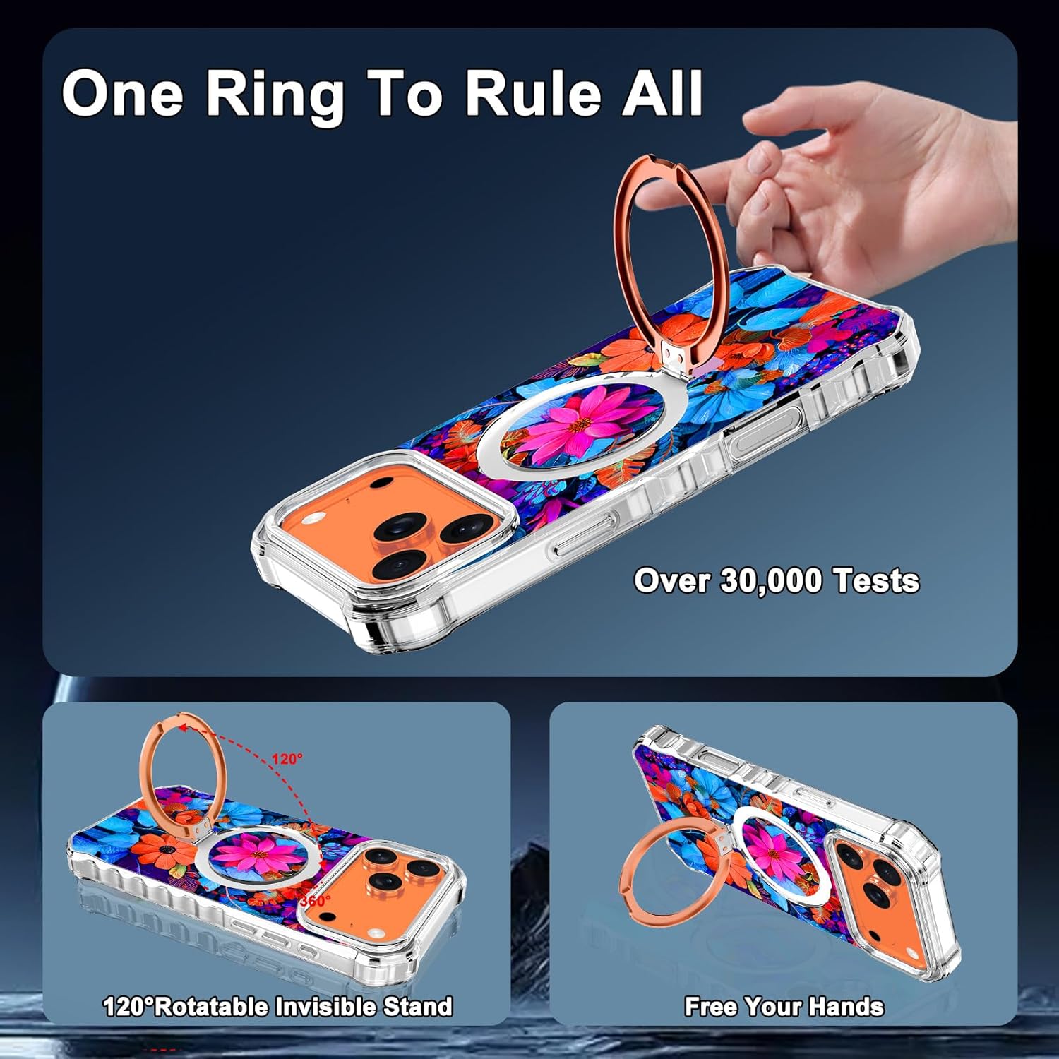 for iPhone 17 Pro Case,[Compatible with MagSafe][Invisible Magnetic Ring Stand],Slim Iridescent Wavy Women Girls Case for Apple iPhone 17 Pro 6.3"(2025),Colorful Flower
