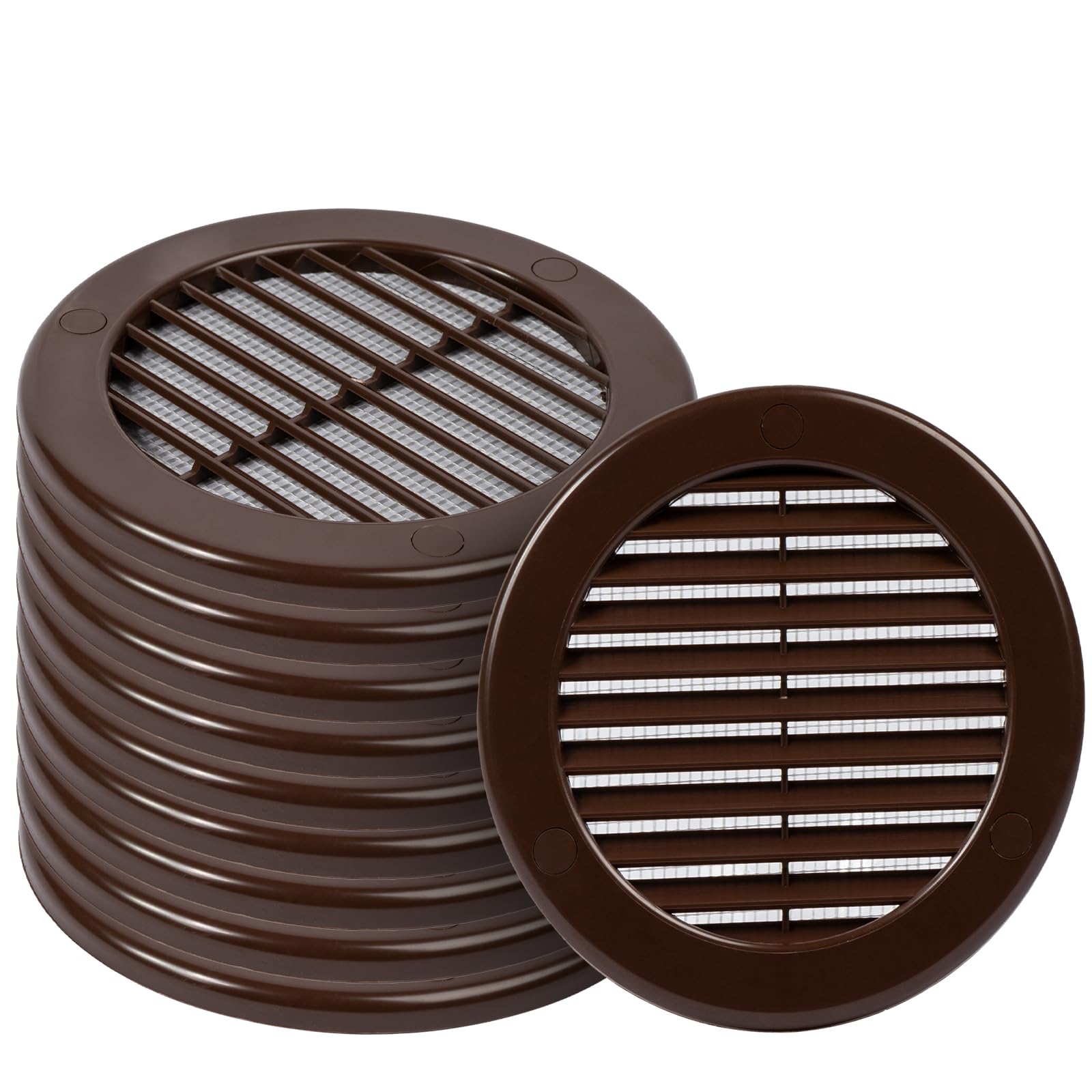 Paquete de 10 rejillas de ventilación redondas de plástico marrón de 10 cm de diámetro, rejilla de ventilación, cubierta de rejilla, malla de mosquitera integrada, ventilación HVAC,