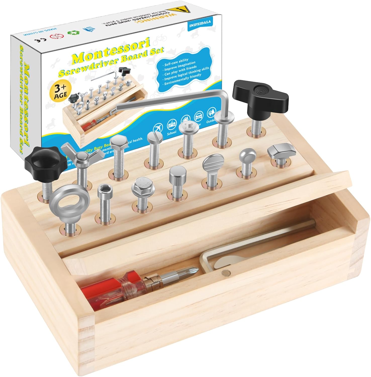 Kids Tool Set,Montessori Toys for 3 4 5 Year Old,Montessori Screwdriver Board Set,Sensory Preschool Learning for Toddler Travel,Fine Motor Skills – STEM Toys