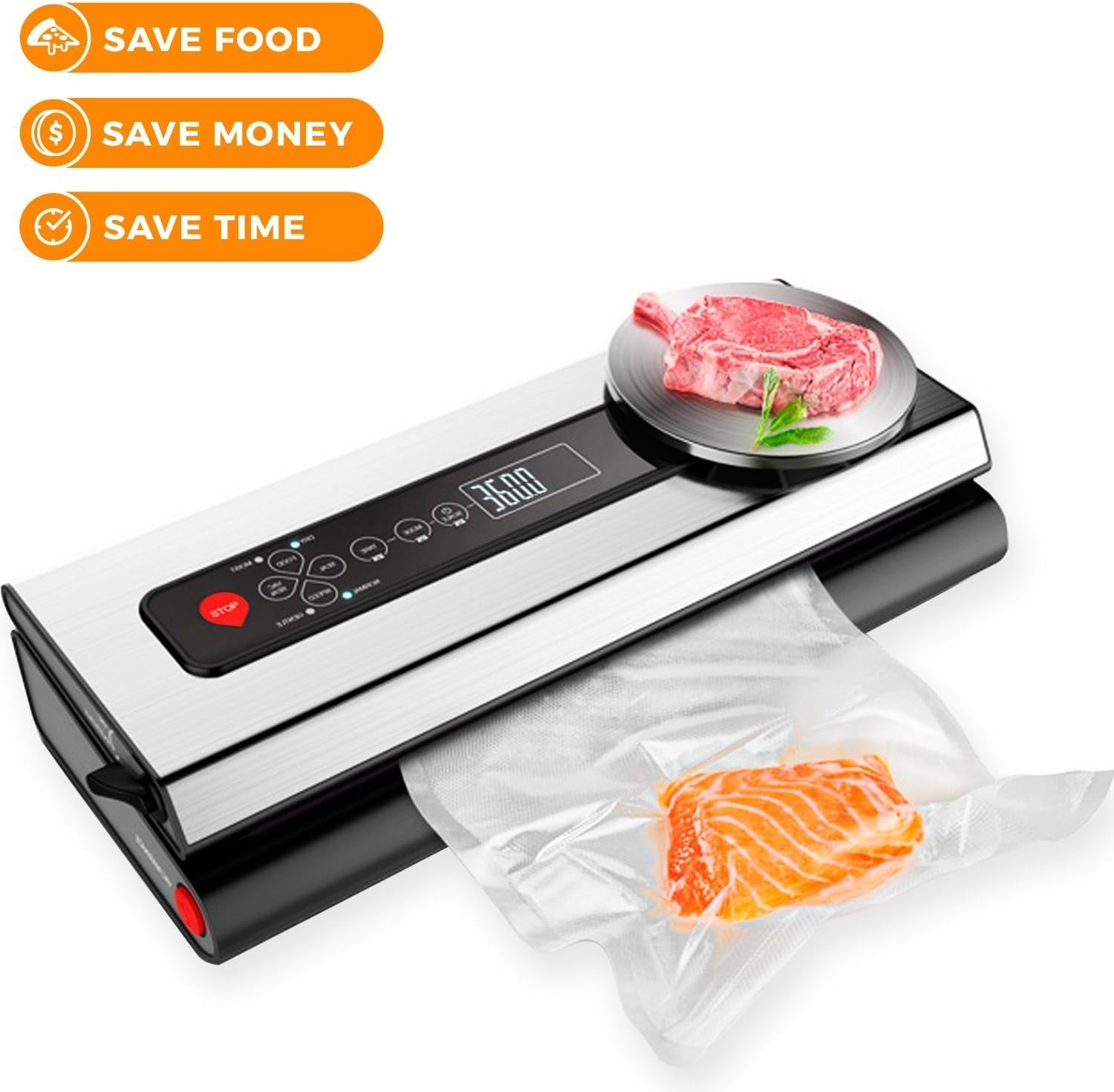 LETO TG Premium Vacuum Food Sealer - 4-in-1 Automatic Food Saver with Kitchen Weight Scale - Sous Vide Bags Vacuum Sealer Packing Machine for Dry & Moist Food Preservation – Keep Food Fresh For Longer