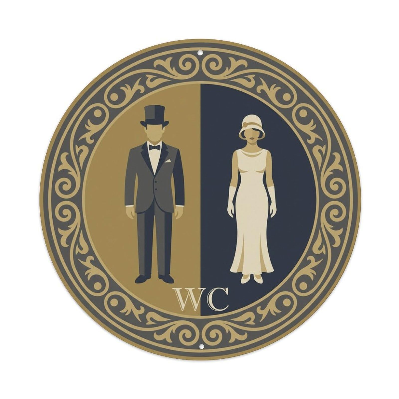 WC Art Deco Restroom Sign Ladies Gents Metal Tin Sign