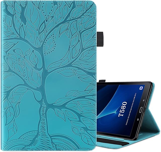 ONETHEFUL Flip Book Cover for Samsung Galaxy Tab A / A6 10.1" 2016 T580 T585 Case PU Leather Life Tree Stand Protective Tablet Covers - Blue