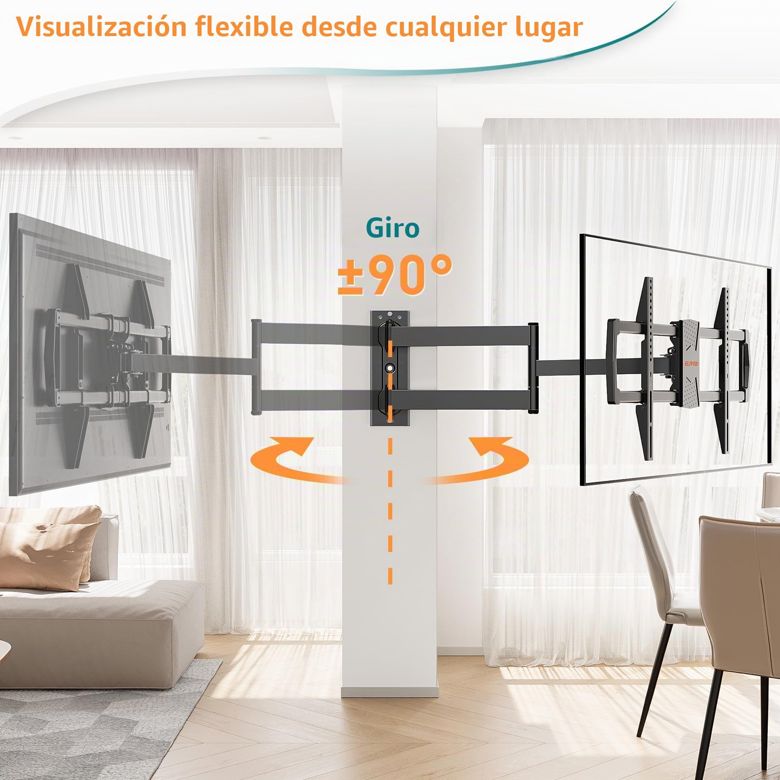 ELIVED Soporte de pared para TV, brazo de enlace extra largo de 813 mm para TV de 37-75 pulgadas | Soporte de pared inclinable, giratorio y giratorio TV Max. VESA 600 x 400 mm hasta 45 kg EV1036