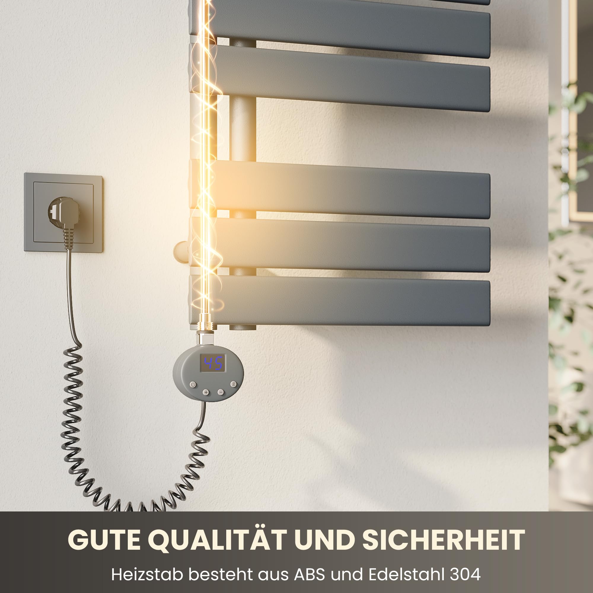 SONNI Pręt grzewczy z termostatem, 1000 W, antracytowy, elektryczny pręt grzejny do grzejników łazienkowych, element grzejny do ogrzewania, rura grzewcza ze stali nierdzewnej z regulatorem temperatury
