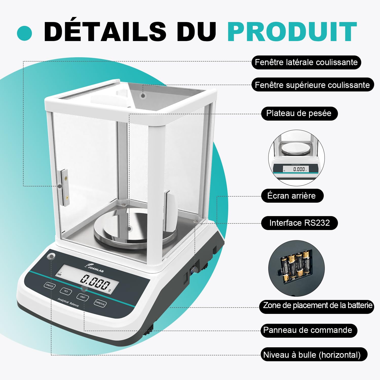 JOANLAB Balance Analytique Double Affichage 300g x 0,001g, Balance de Laboratoire Haute Précision avec Calibration Externe, Écran LCD Rétroéclairé pour Laboratoire, Bijouterie & Pharmacie(FA3003S)