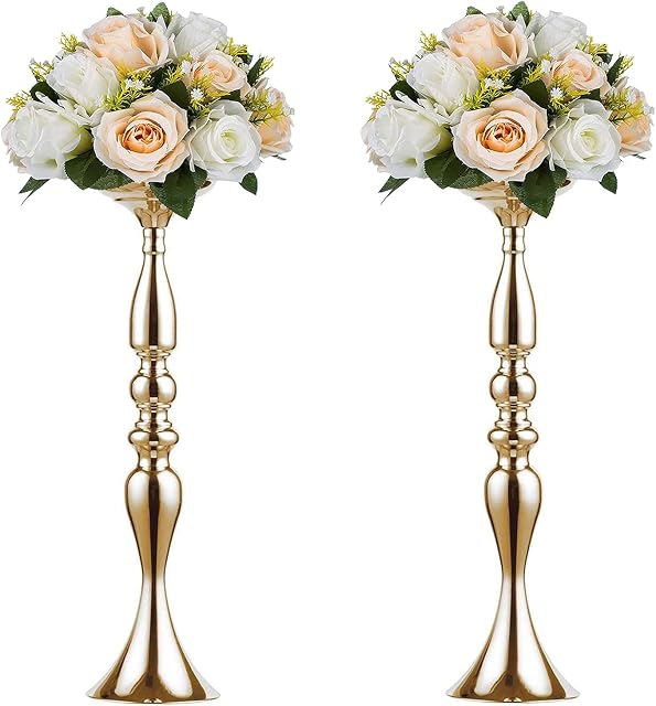 Sziqiqi 2Pcs 50cm Height Metal Candle Holder Candle Stand Wedding Centerpiece Event Road Lead Flower Rack, 50cm, Gold