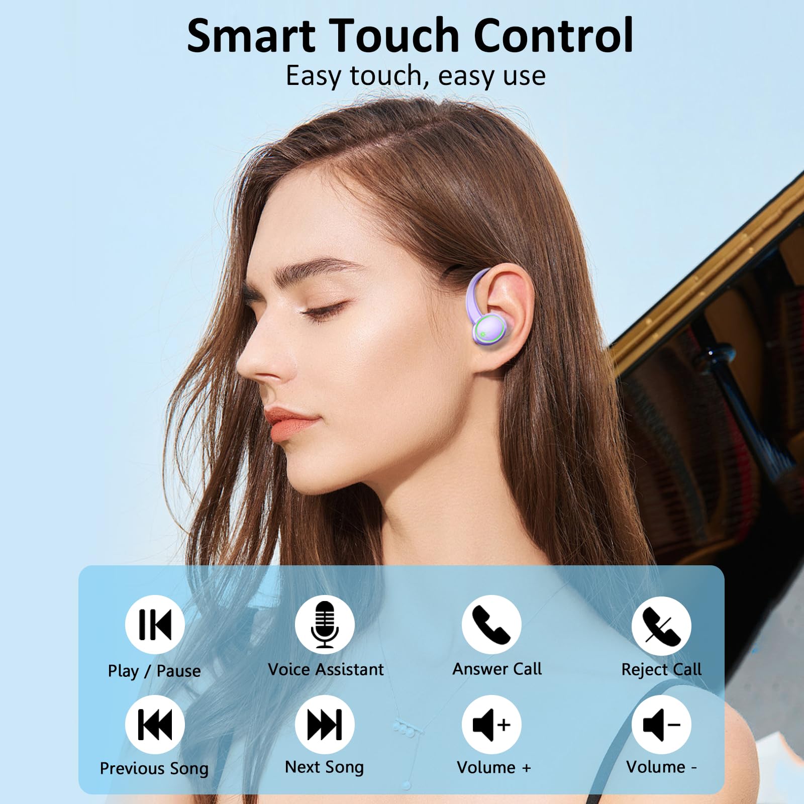 Matast Auricolari wireless, Bluetooth 5.4, 50 ore di riproduzione, cuffie stereo con cancellazione del rumore con 4 microfoni ENC, auricolari sportivi, auricolari impermeabili IPX7, per sport e corsa