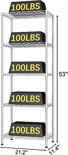 Miniatura 3 de HOMEFORT Unidad de Estantería de 5 Repisas, Estantería de Alambre Ajustable, Organizador de Estante de Alambre de Metal para Cocina, Despensa,